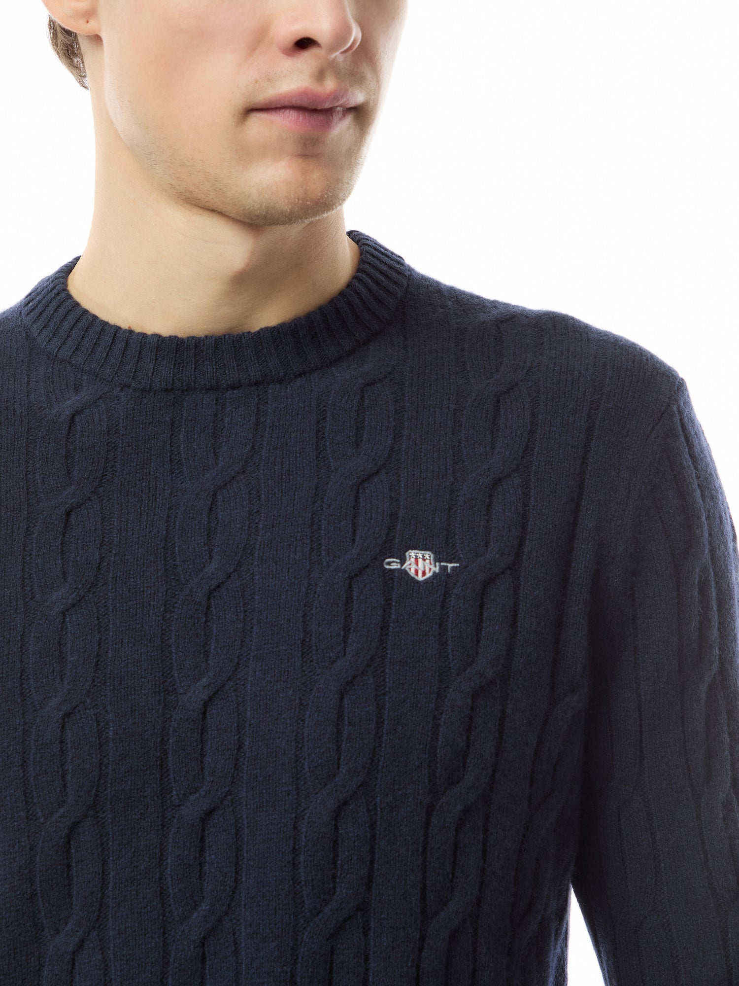 Cable Crew Neck Lambswool Sweater