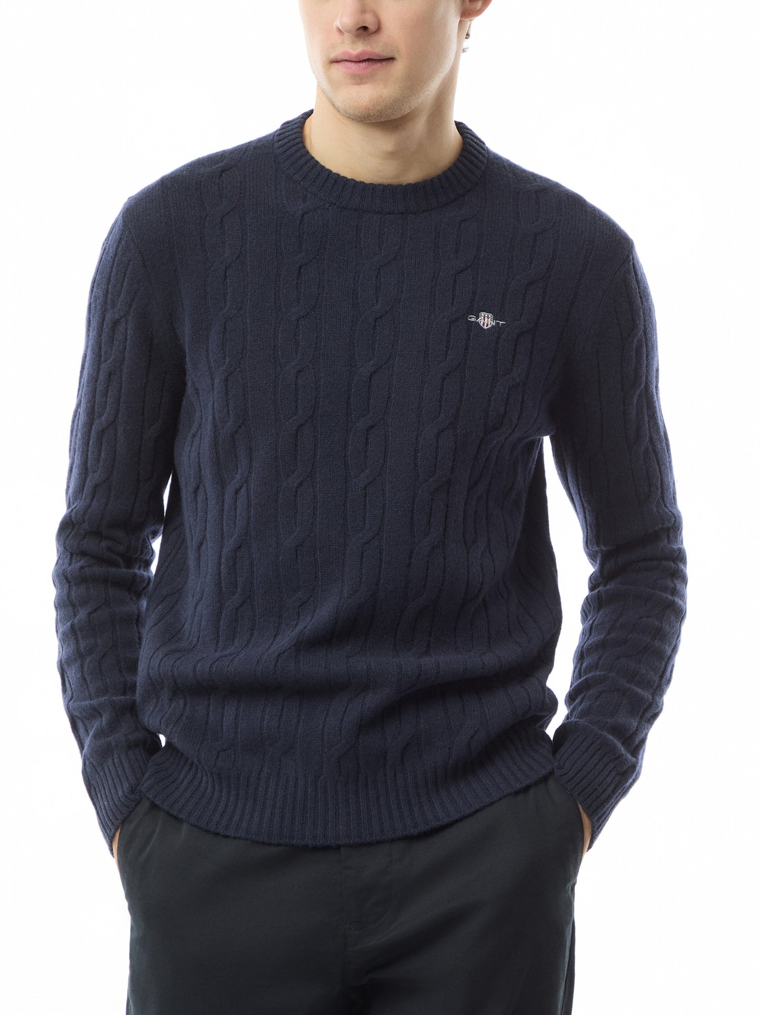 Cable Crew Neck Lambswool Sweater