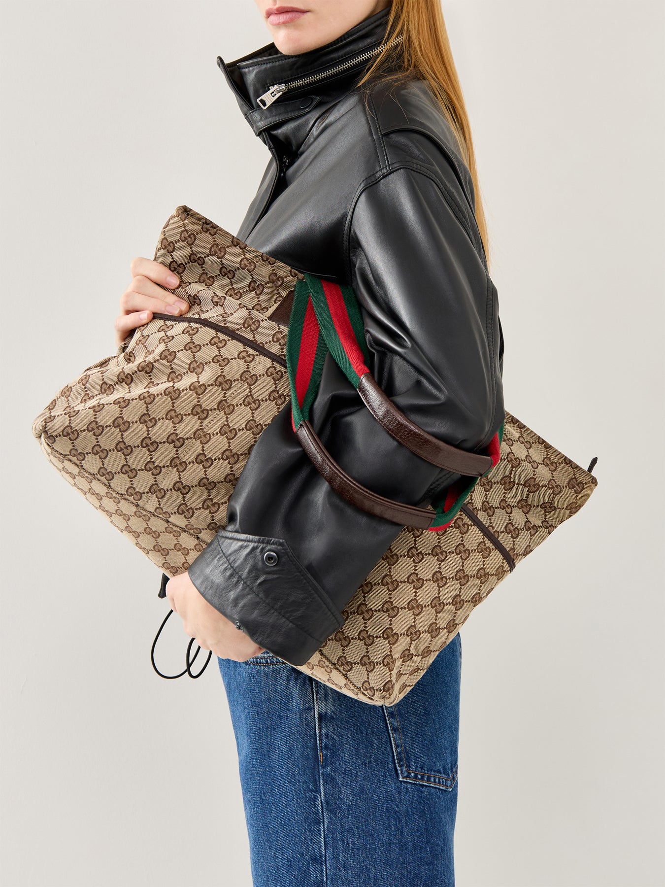 Vintage Gucci Web Zip Tote Large Brown