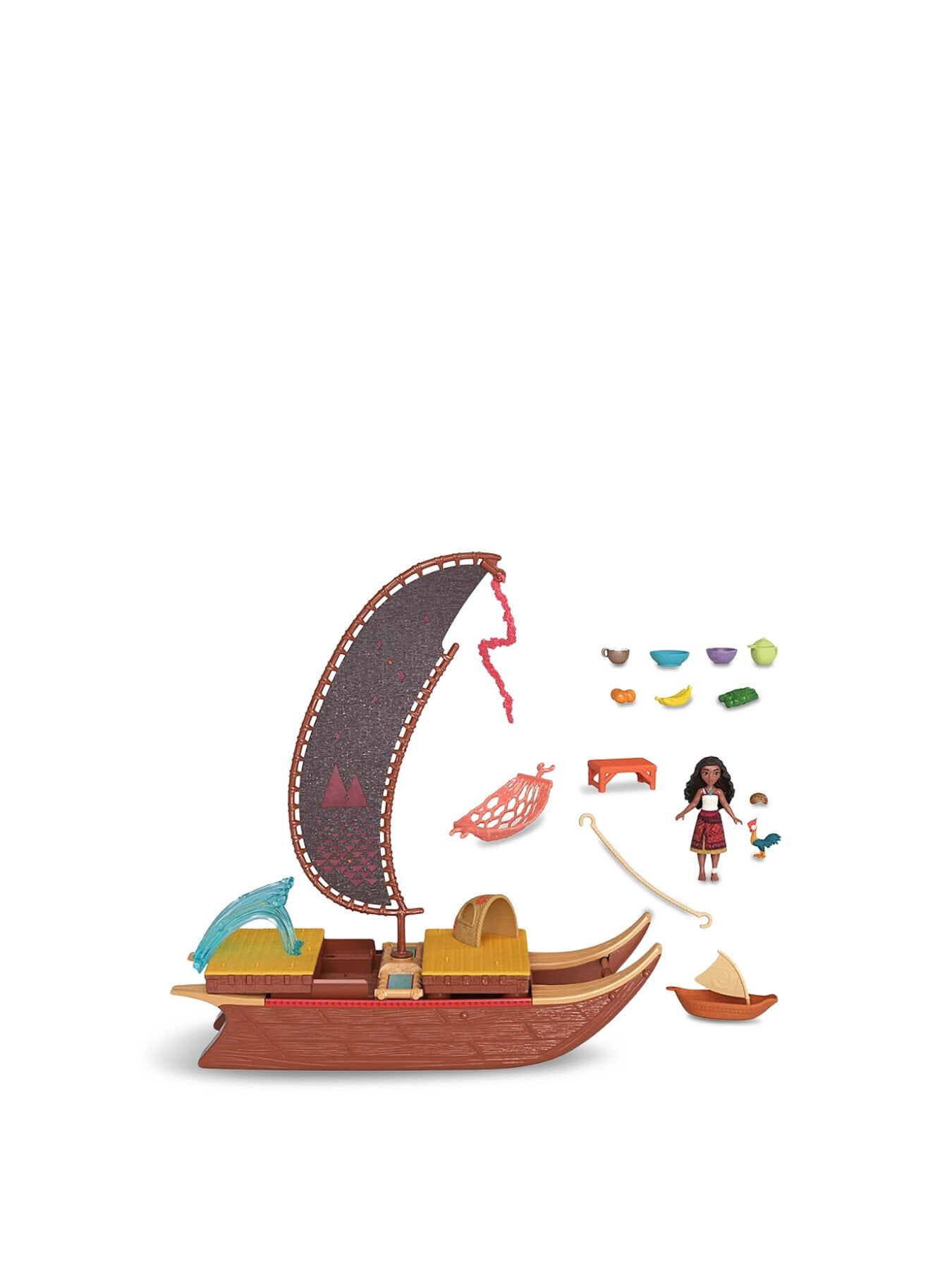 Moana’s Adventure Canoe Playset with 1 Small Doll 1 Canoe 10 Accessories