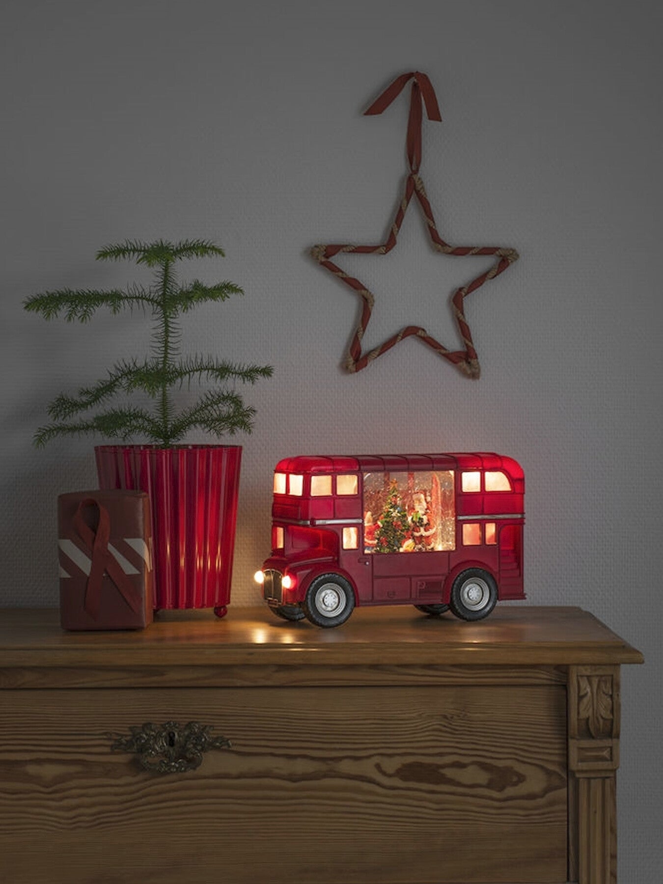 Christmas Decorations LED Snow Globe London Bus Santa Claus