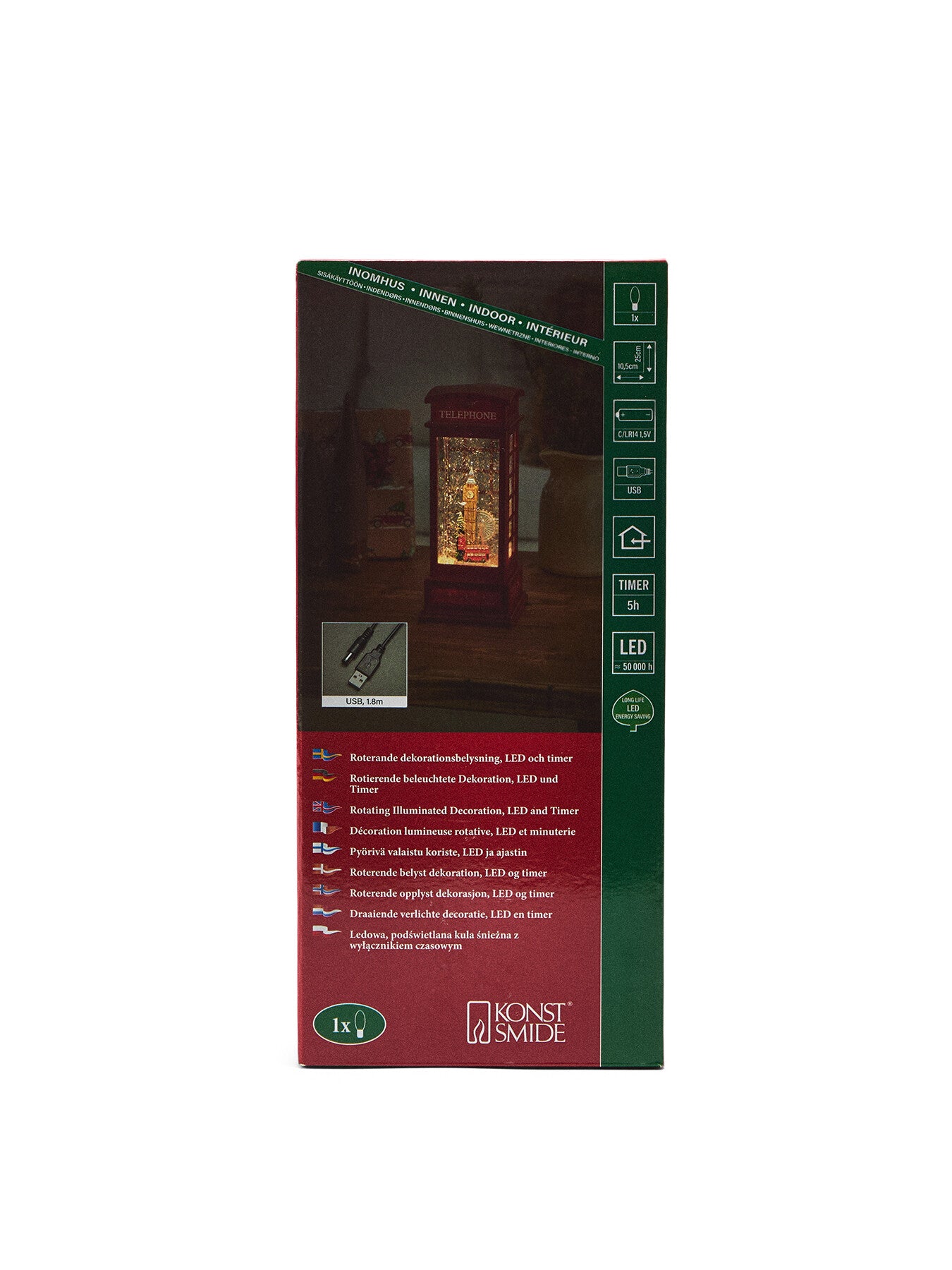 Water Lantern Telephone Box London Timer Christmas Decoration