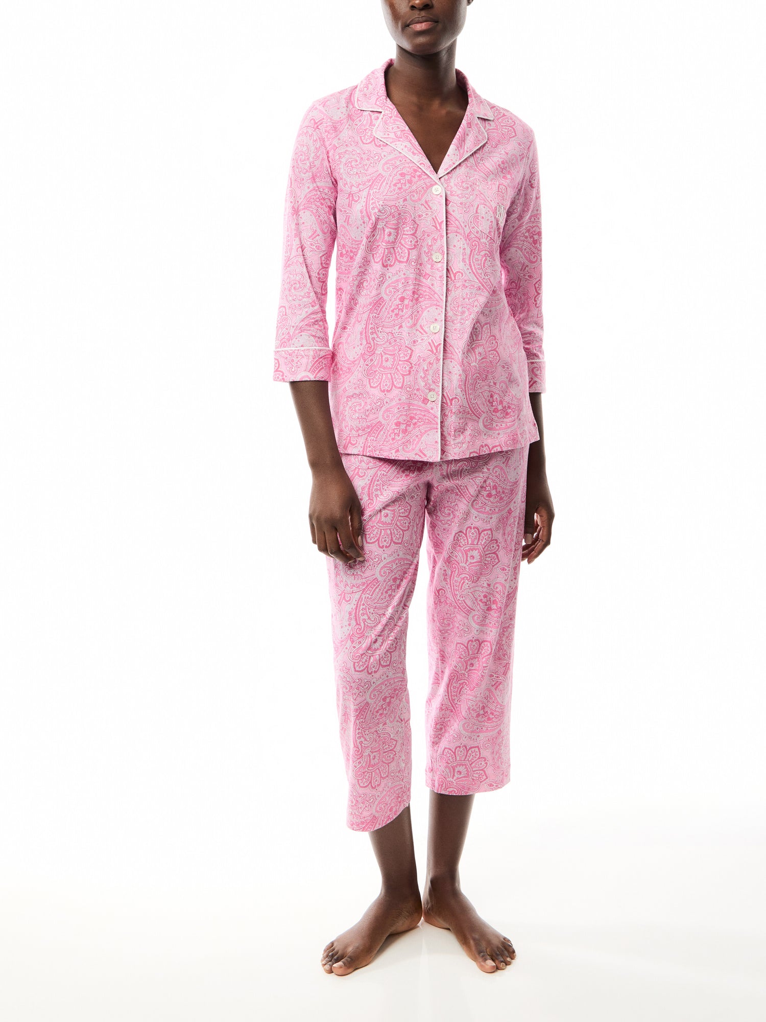 Stripe Cropped Cotton Pyjama Set