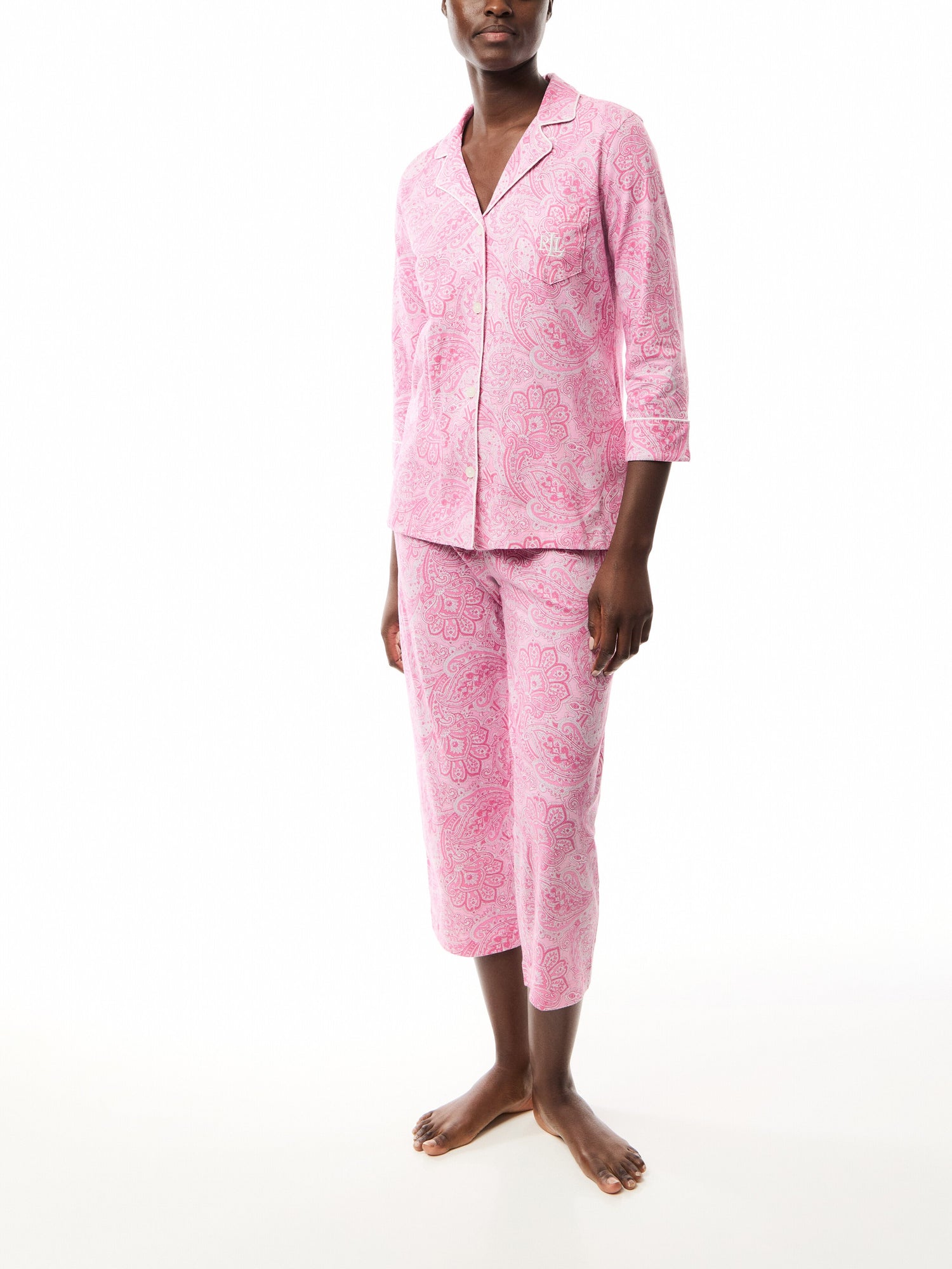 Stripe Cropped Cotton Pyjama Set