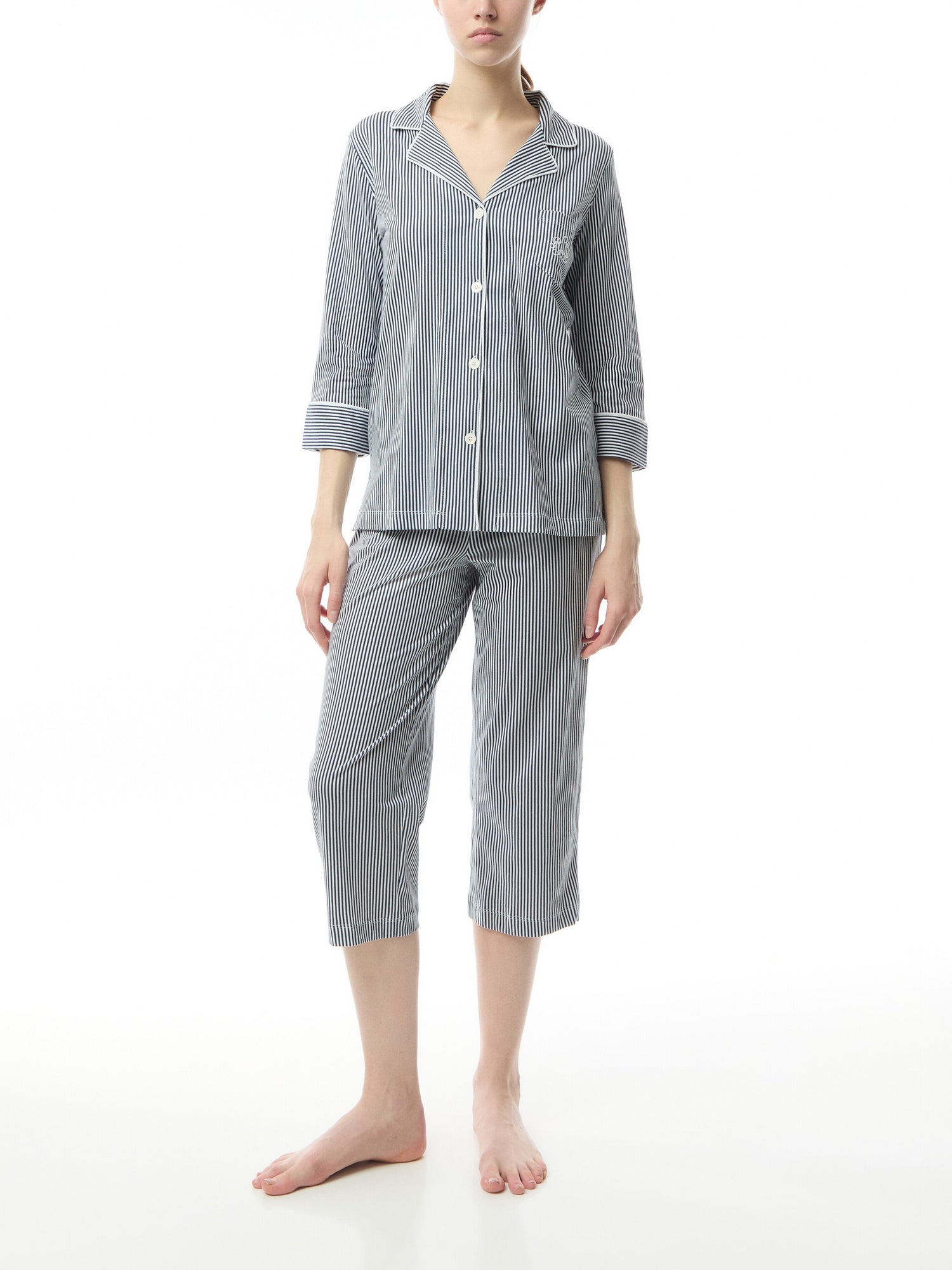 Stripe Cropped Cotton Pyjama Set