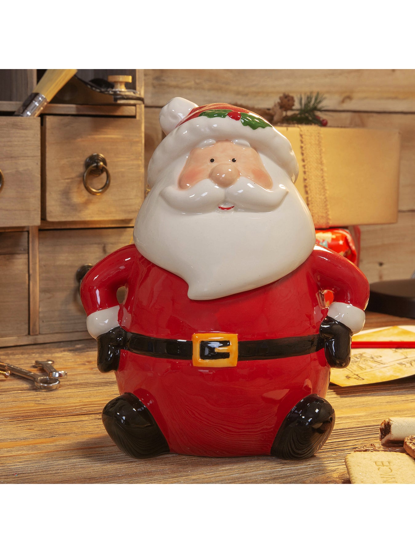 Santa Cookie Jar 26cm Red
