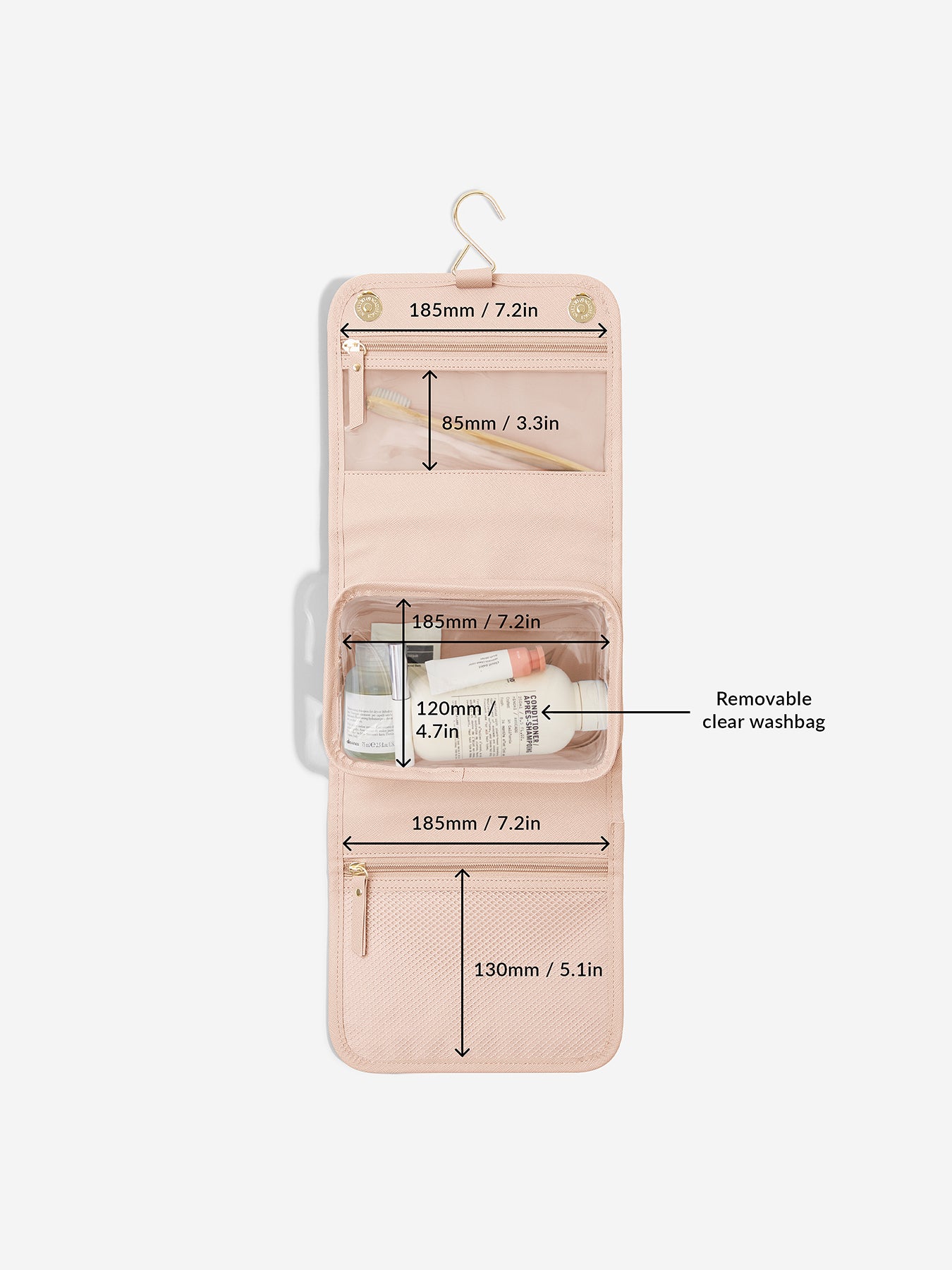 Hanging Wash Bag Small Oatmeal Pink