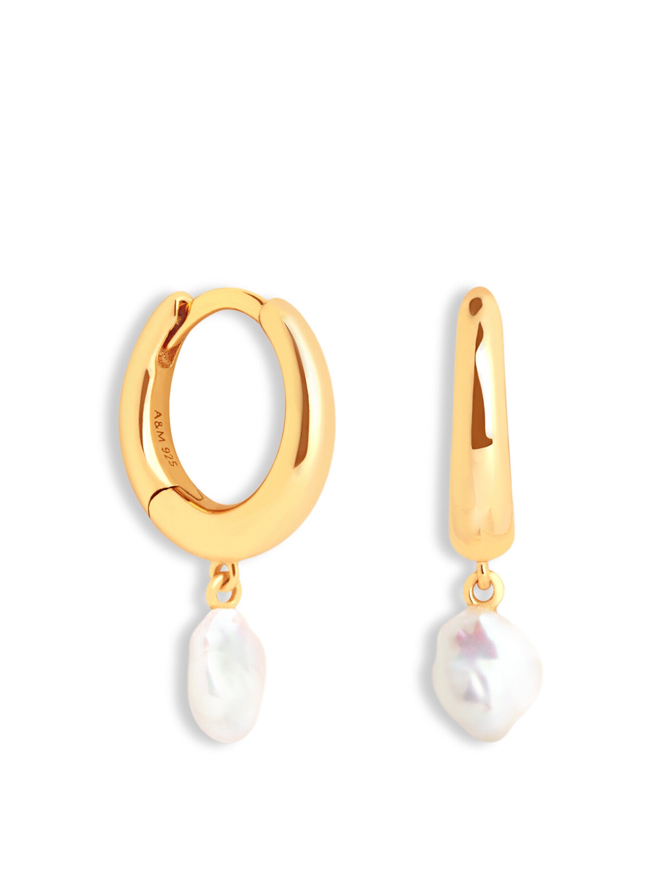 Pearl Charm Huggies Earrings