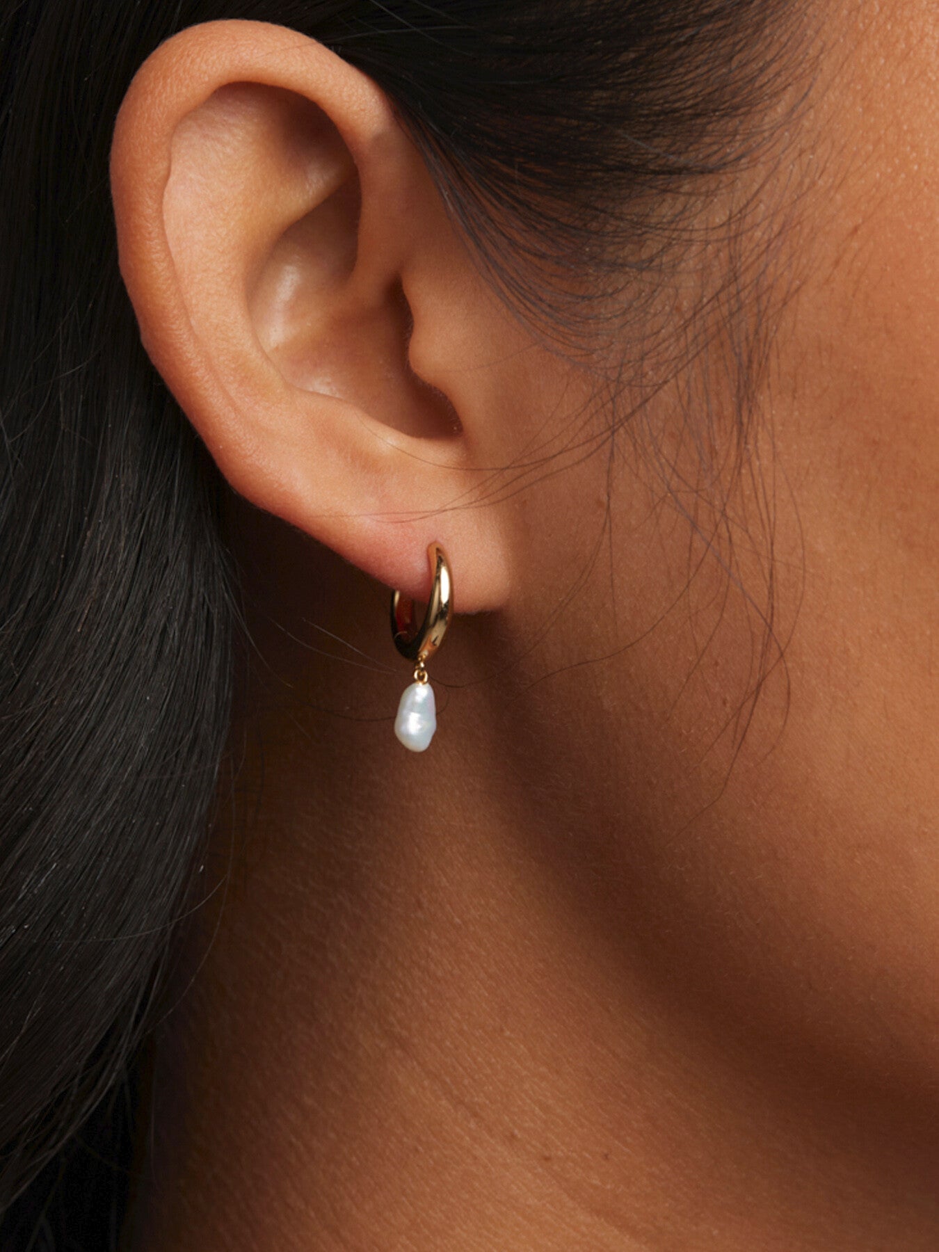 Pearl Charm Huggies Earrings