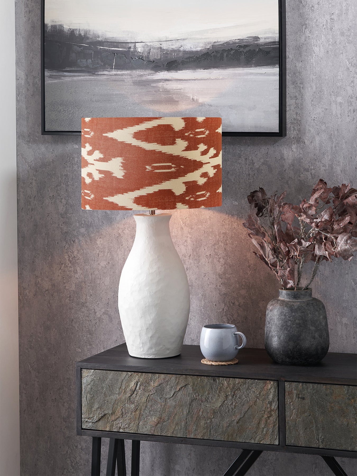 Ikat Cylinder Lamp Shade 40cm Orange