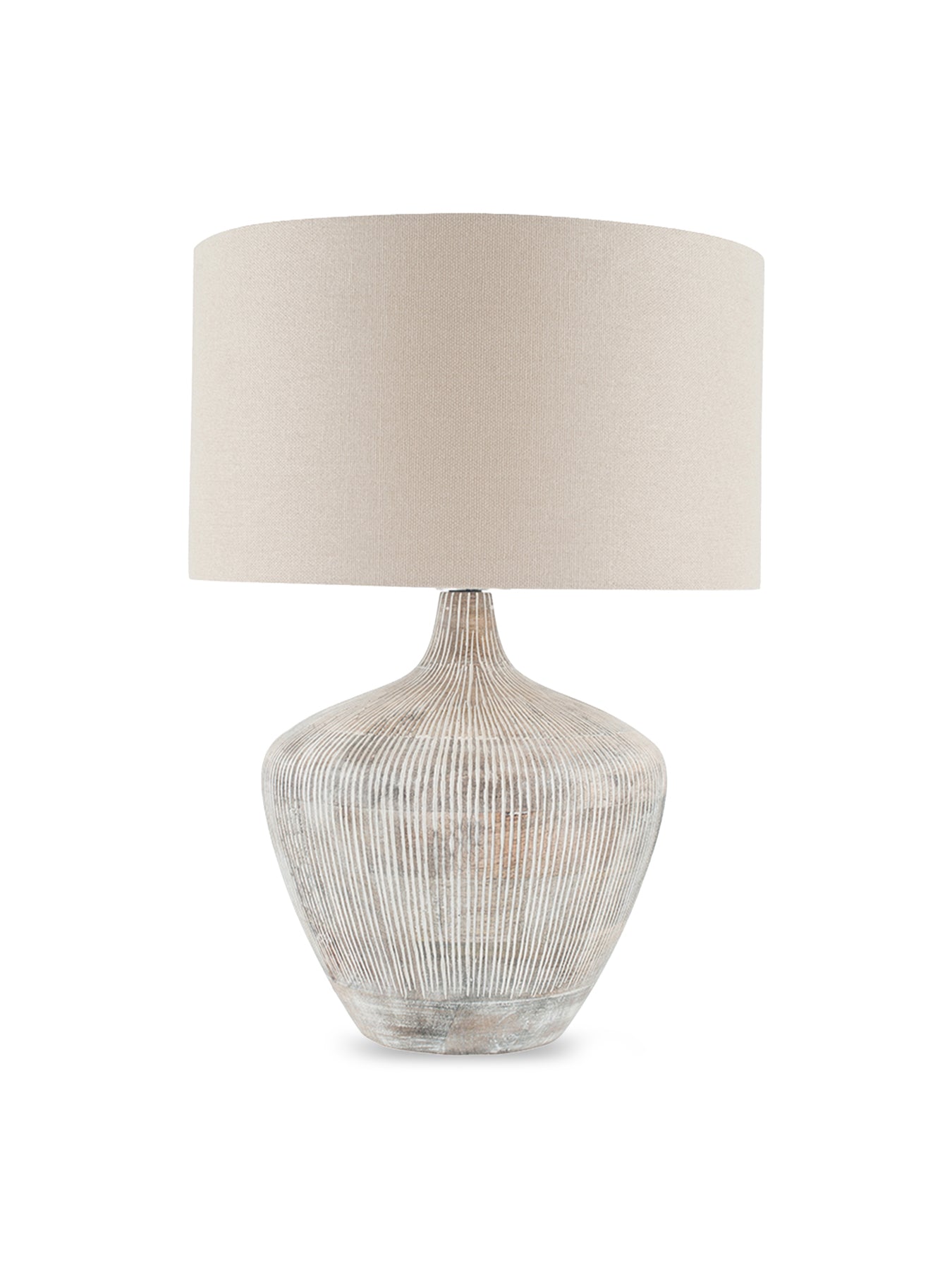 Textured Wood Table Lamp Base with Cylinder Shade Beige