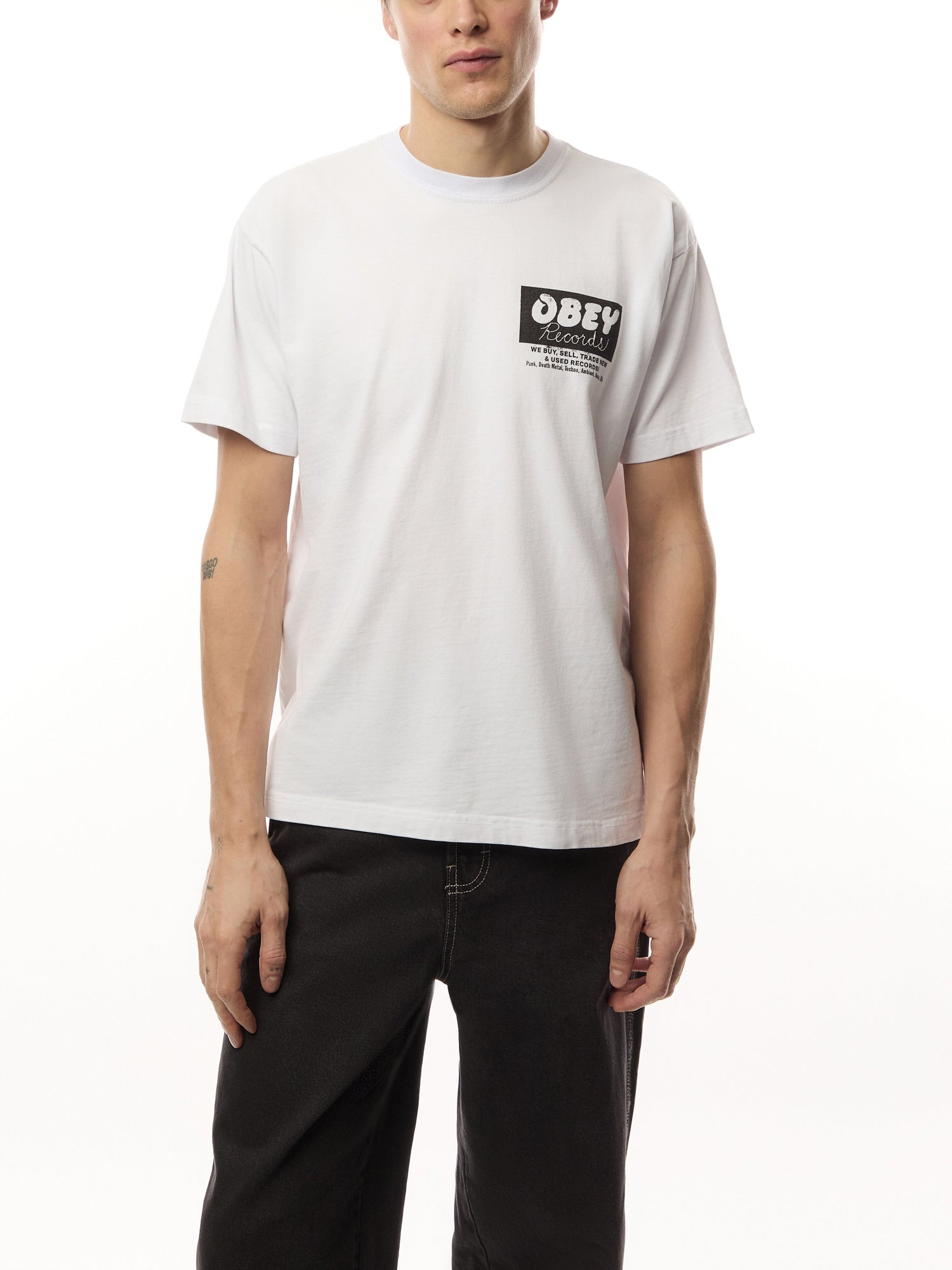 Obey Records Buy Sell Trade Heavy Weight Box T Shirt