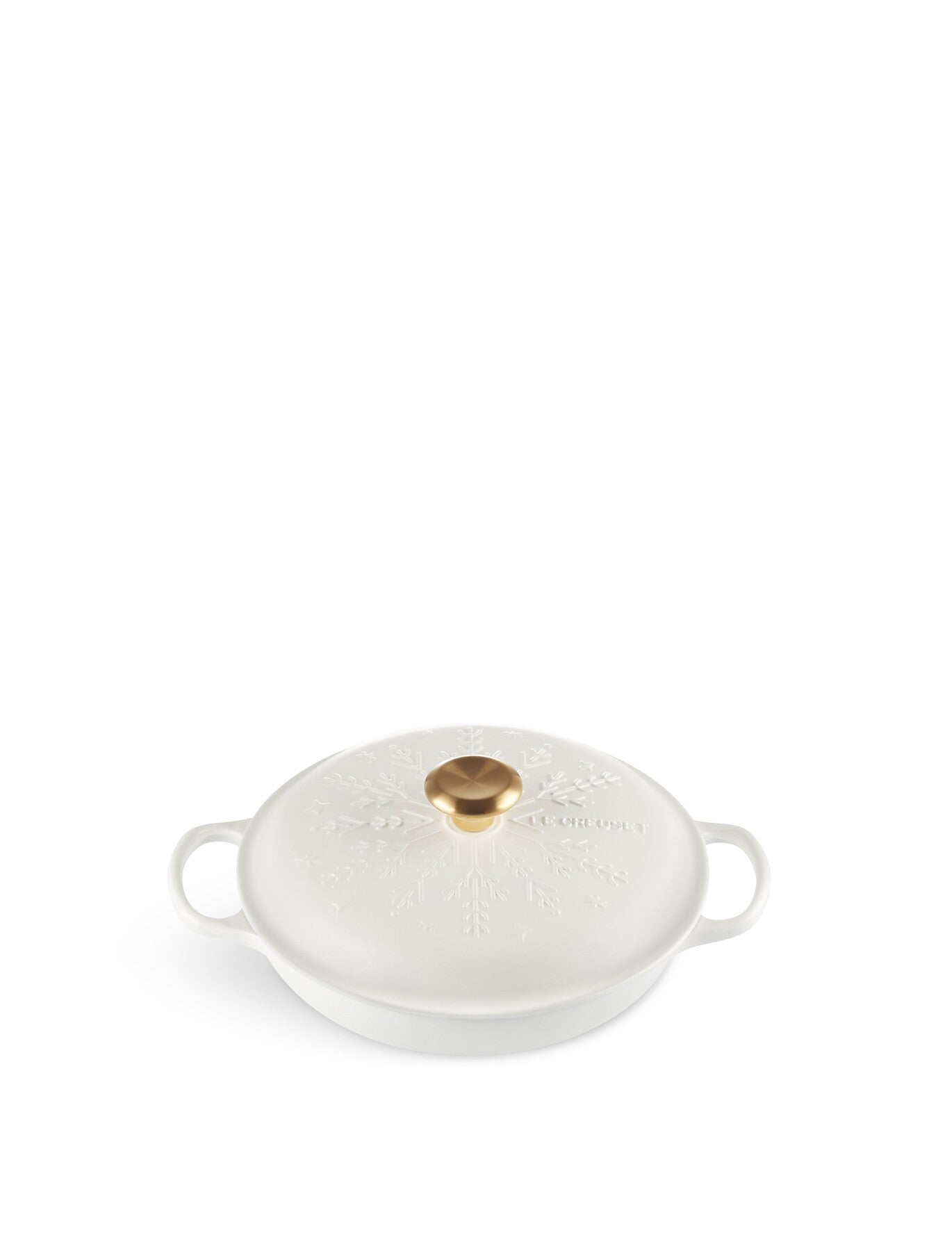 Cast Iron Shallow Casserole Snowflake Relief