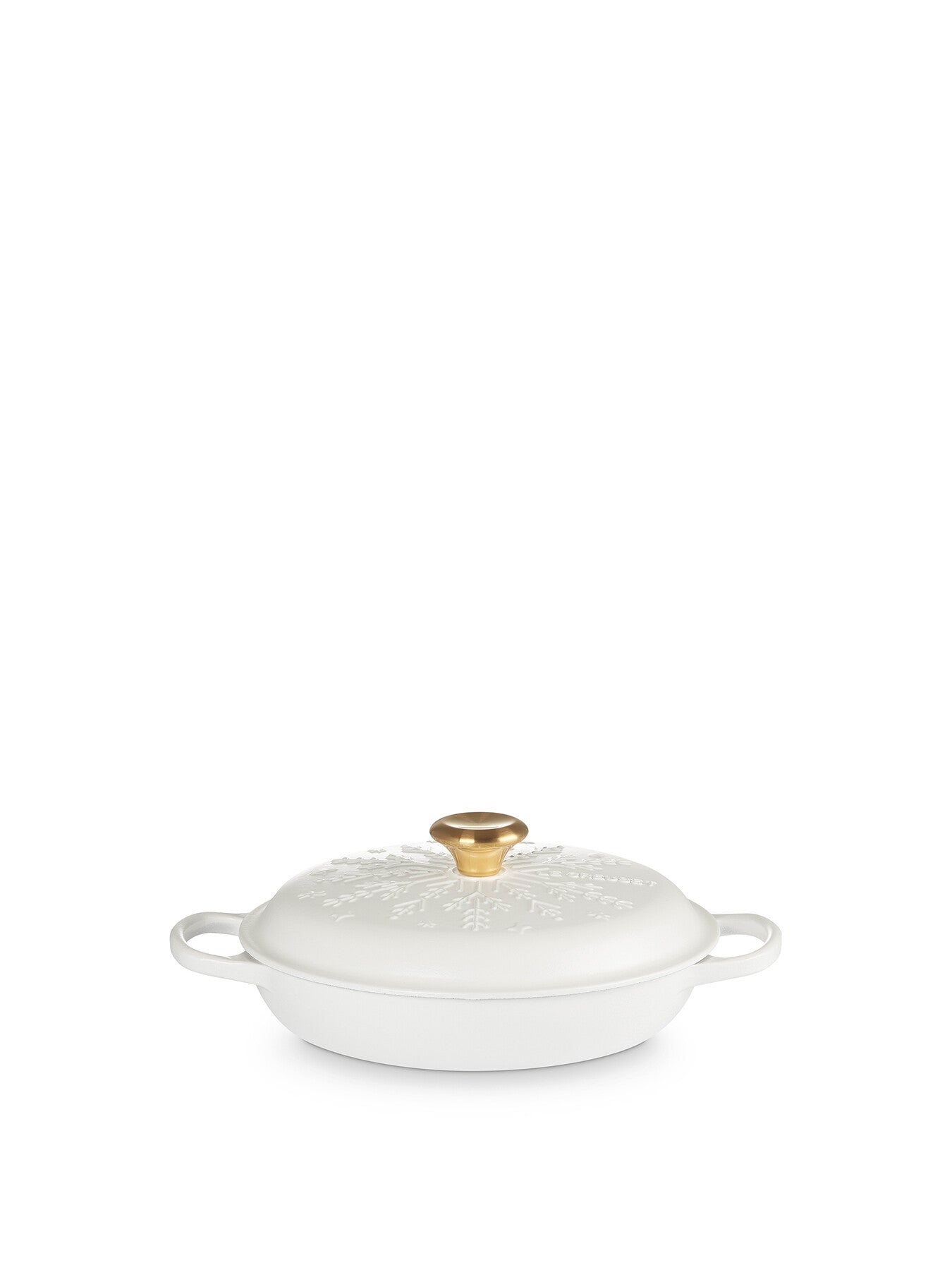 Cast Iron Shallow Casserole Snowflake Relief