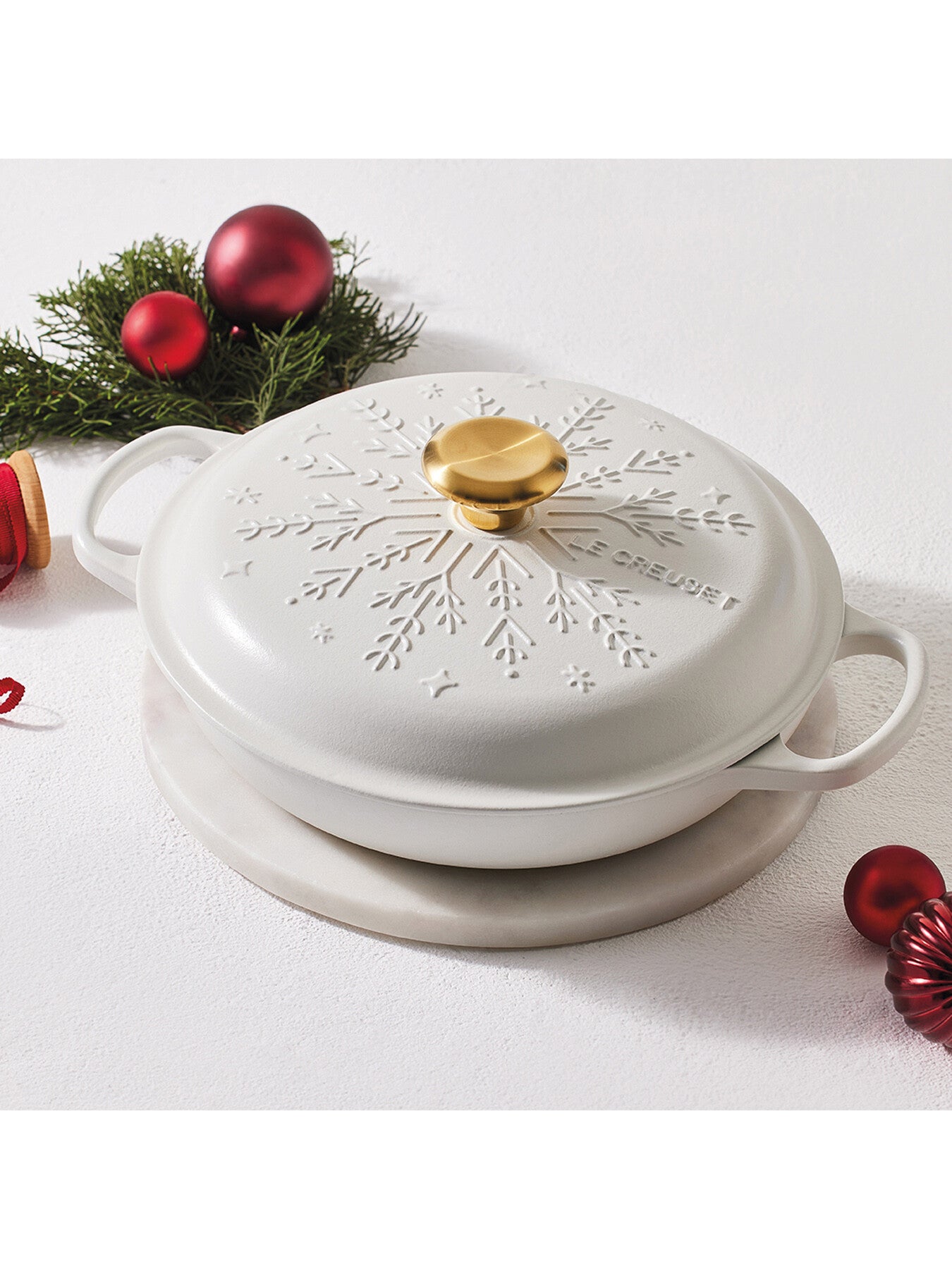 Cast Iron Shallow Casserole Snowflake Relief