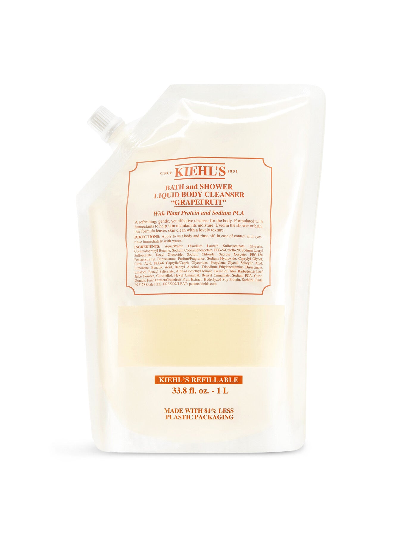 Refillable Bath and Shower Liquid Body Cleanser Grapefruit 1L