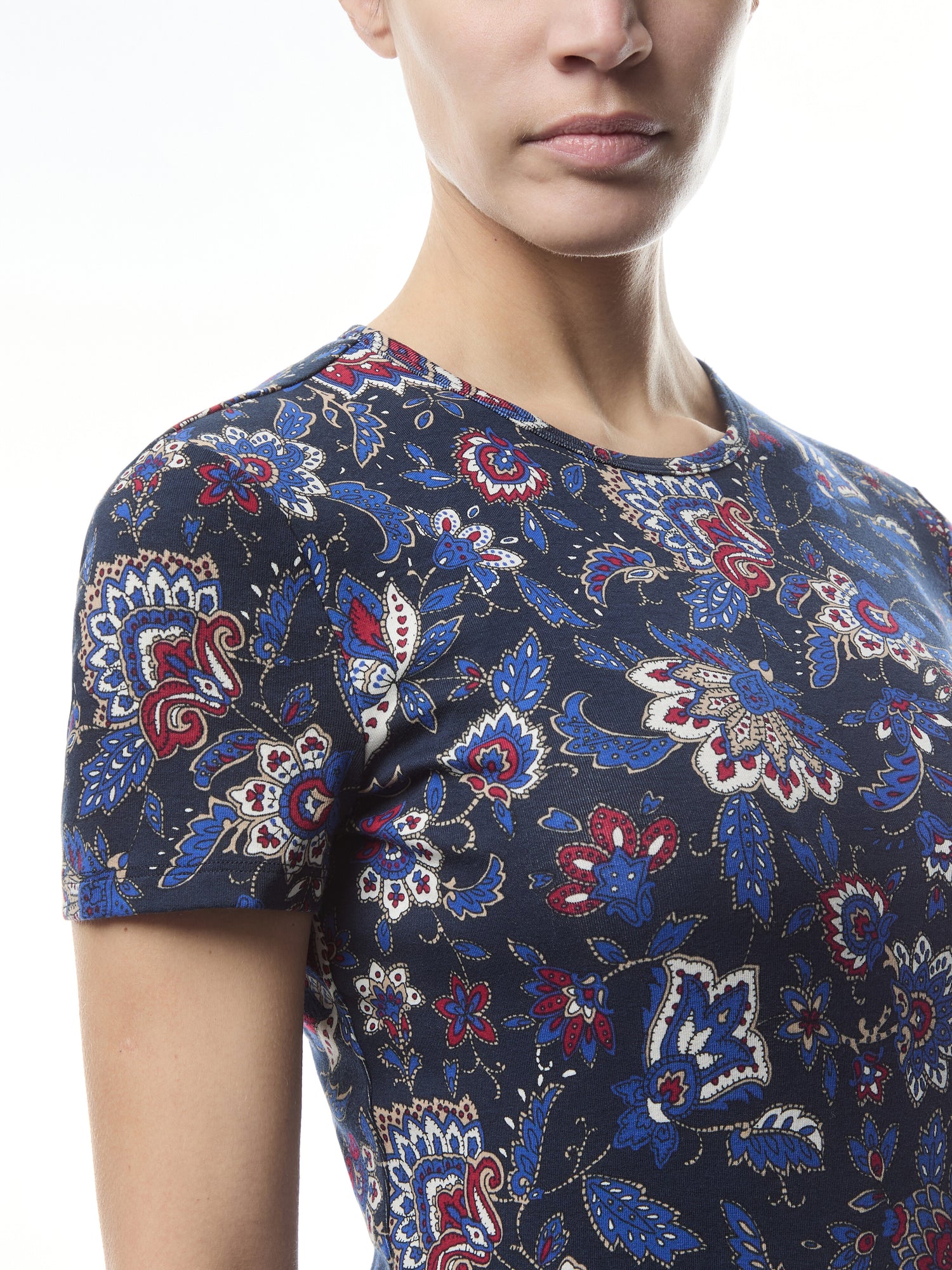 Floral Stretch Cotton Crewneck T Shirt