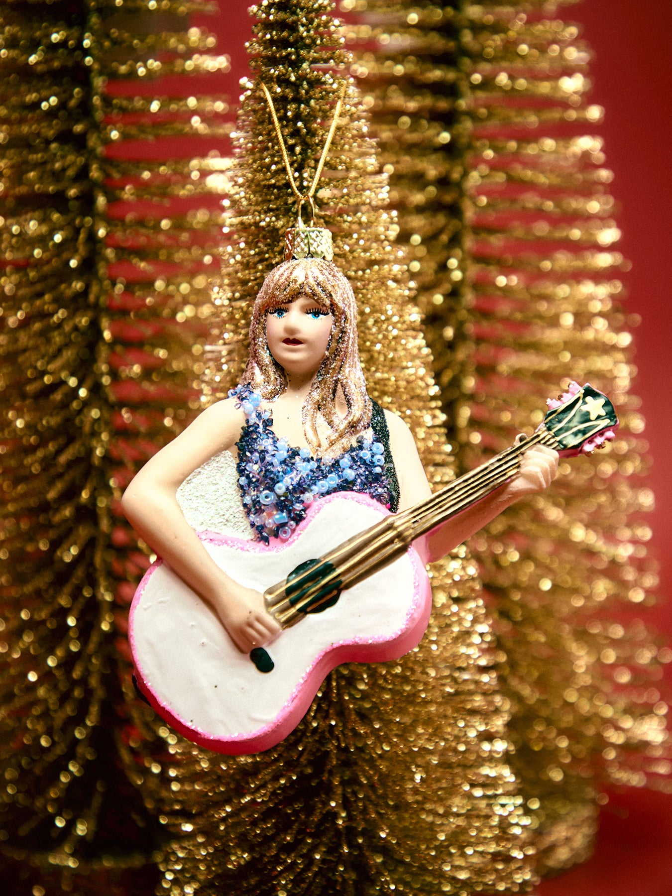 Taylor Swift with Guitar Glass Christmas Tree Hanging Decoration