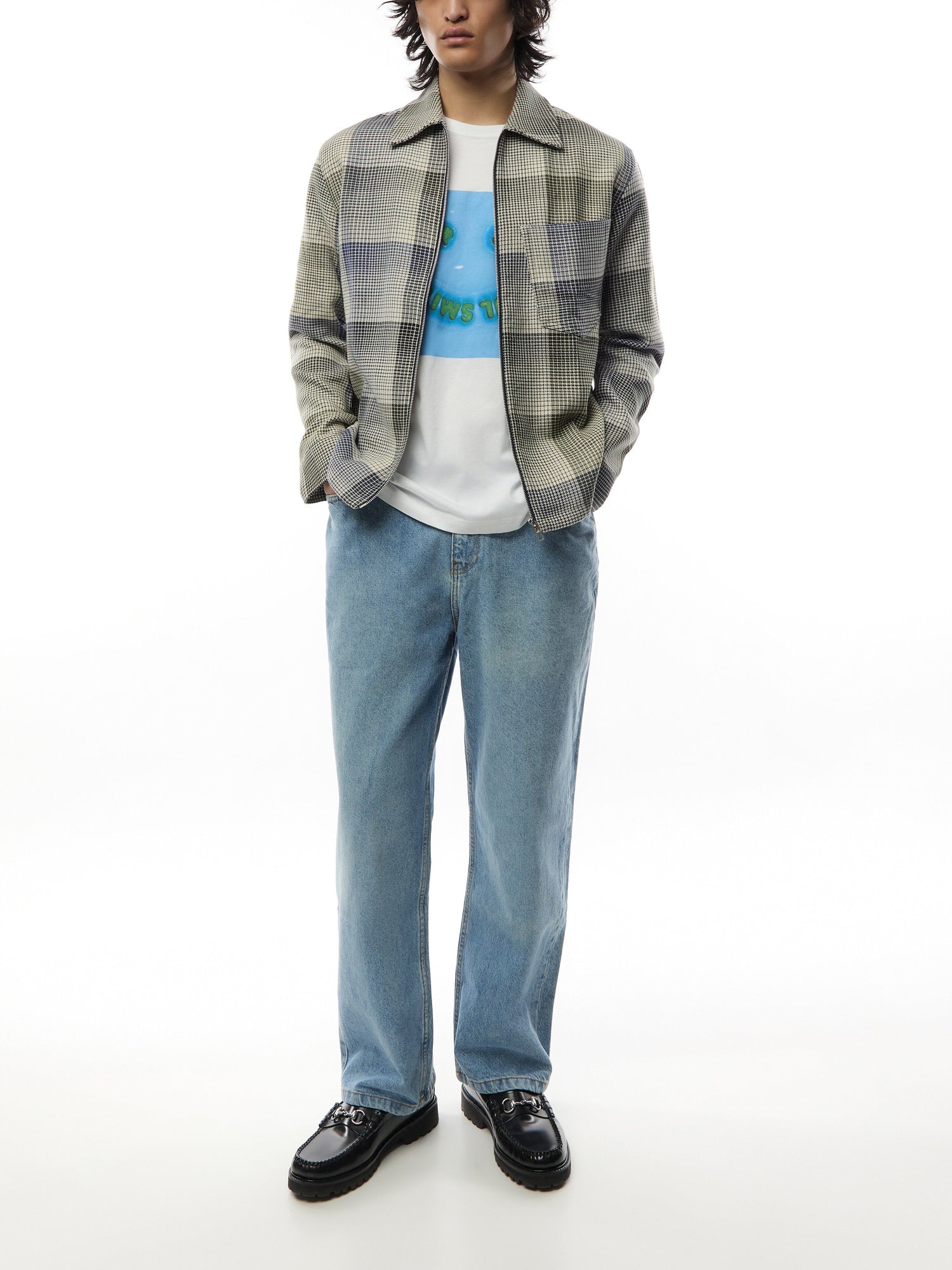 Double Face Check Cotton Zip Overshirt