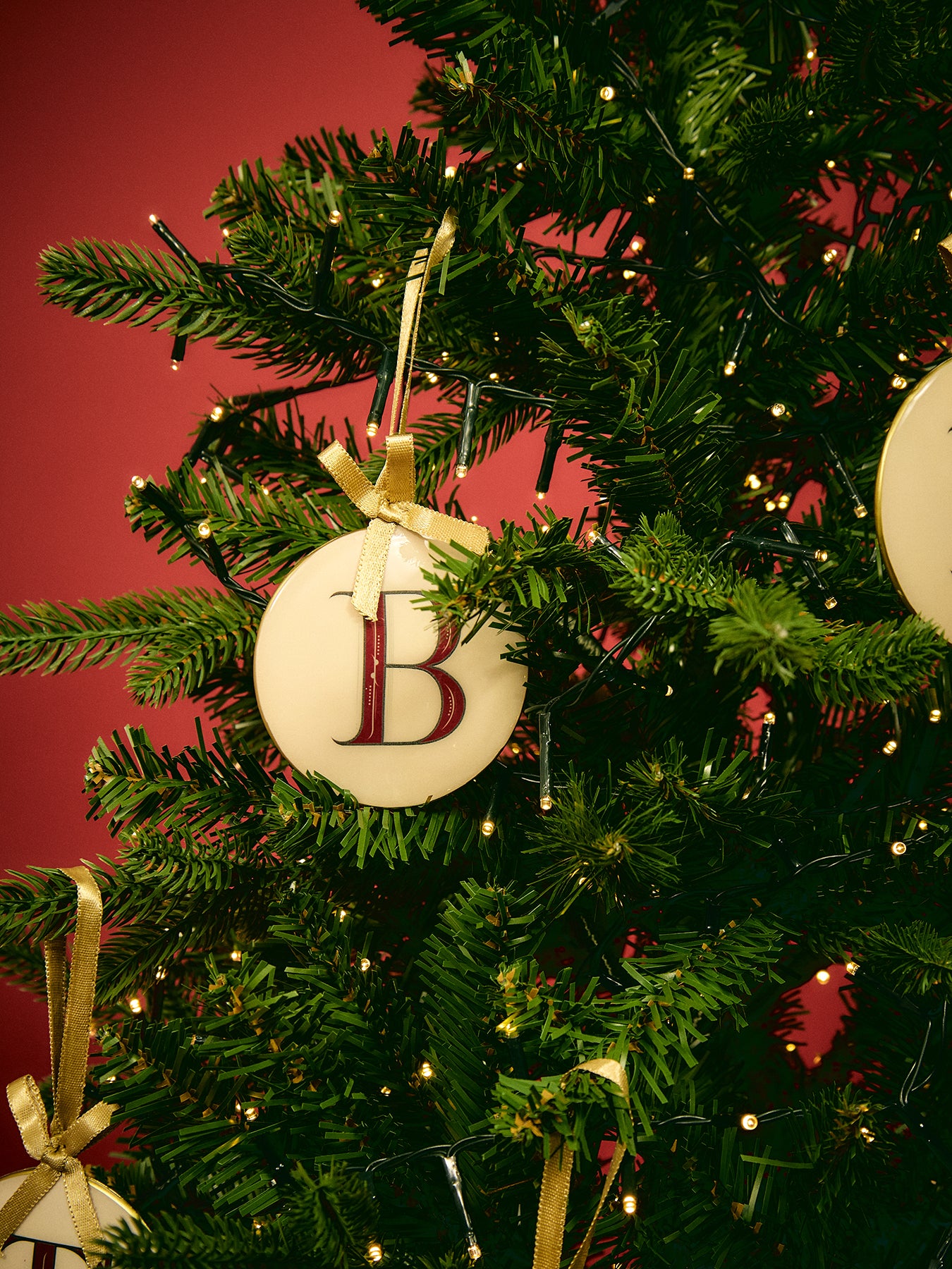 Enamel Round Alphabet Letter Bauble WHITE / RED