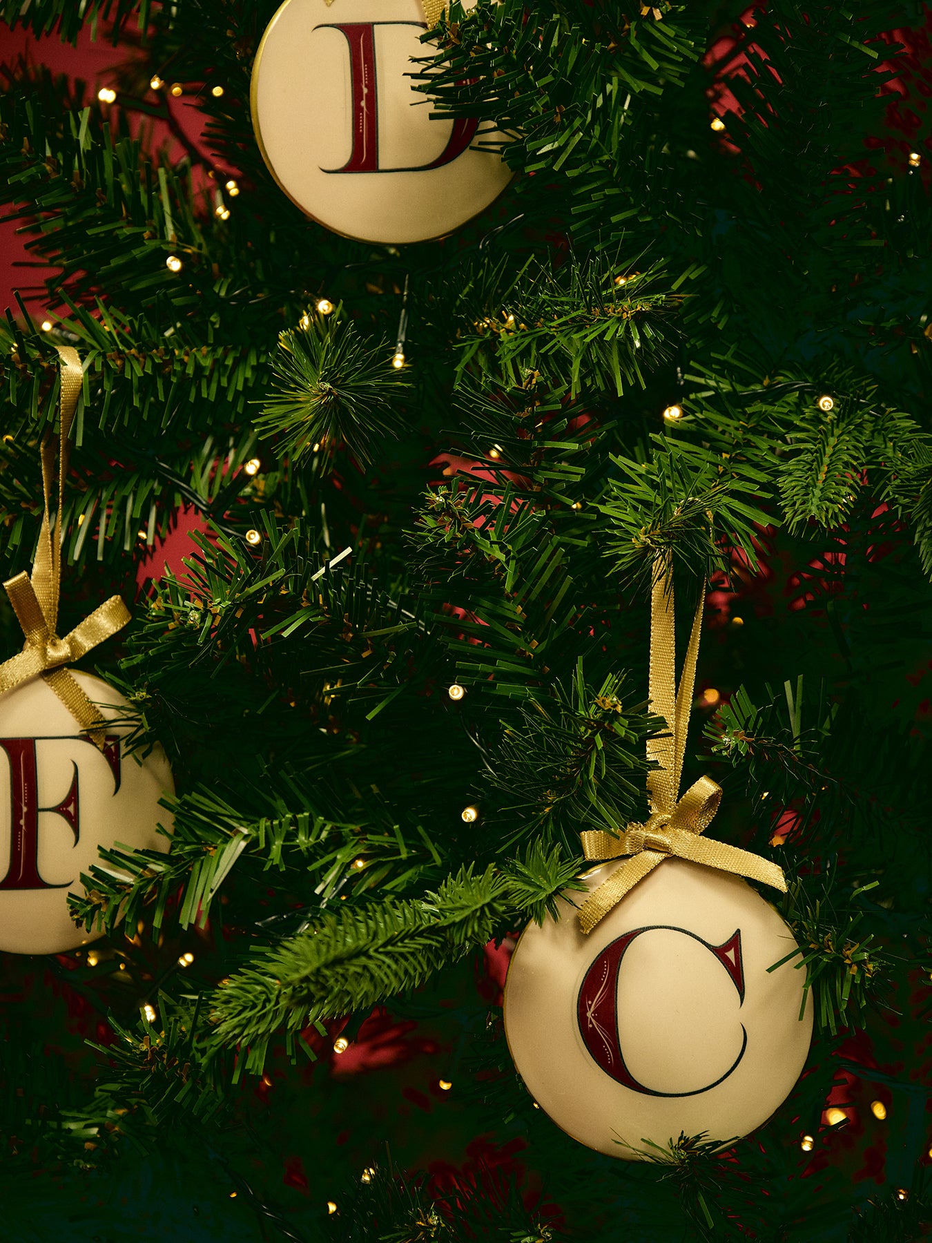 Enamel Round Alphabet Letter Bauble WHITE / RED