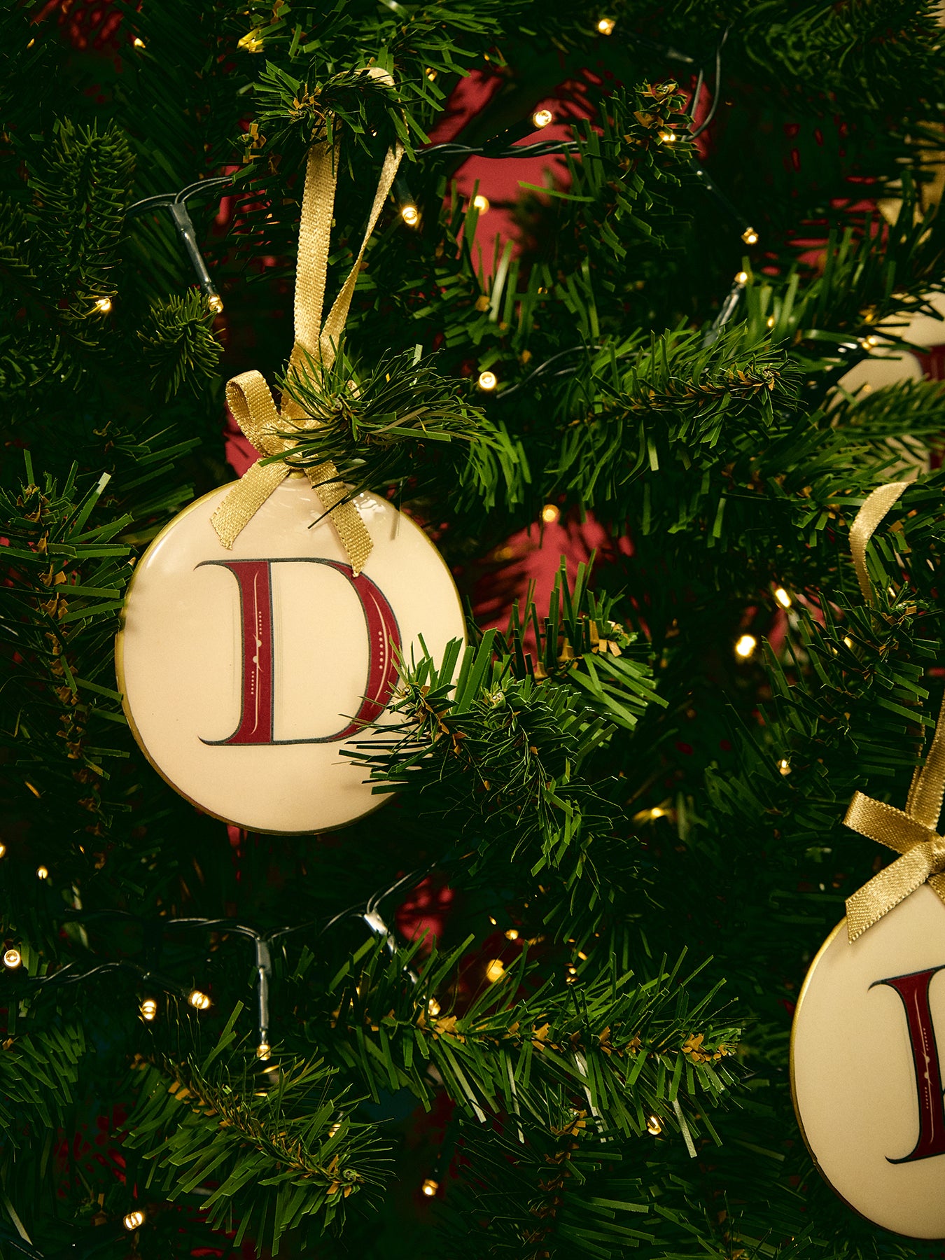 Enamel Round Alphabet Letter Bauble WHITE / RED