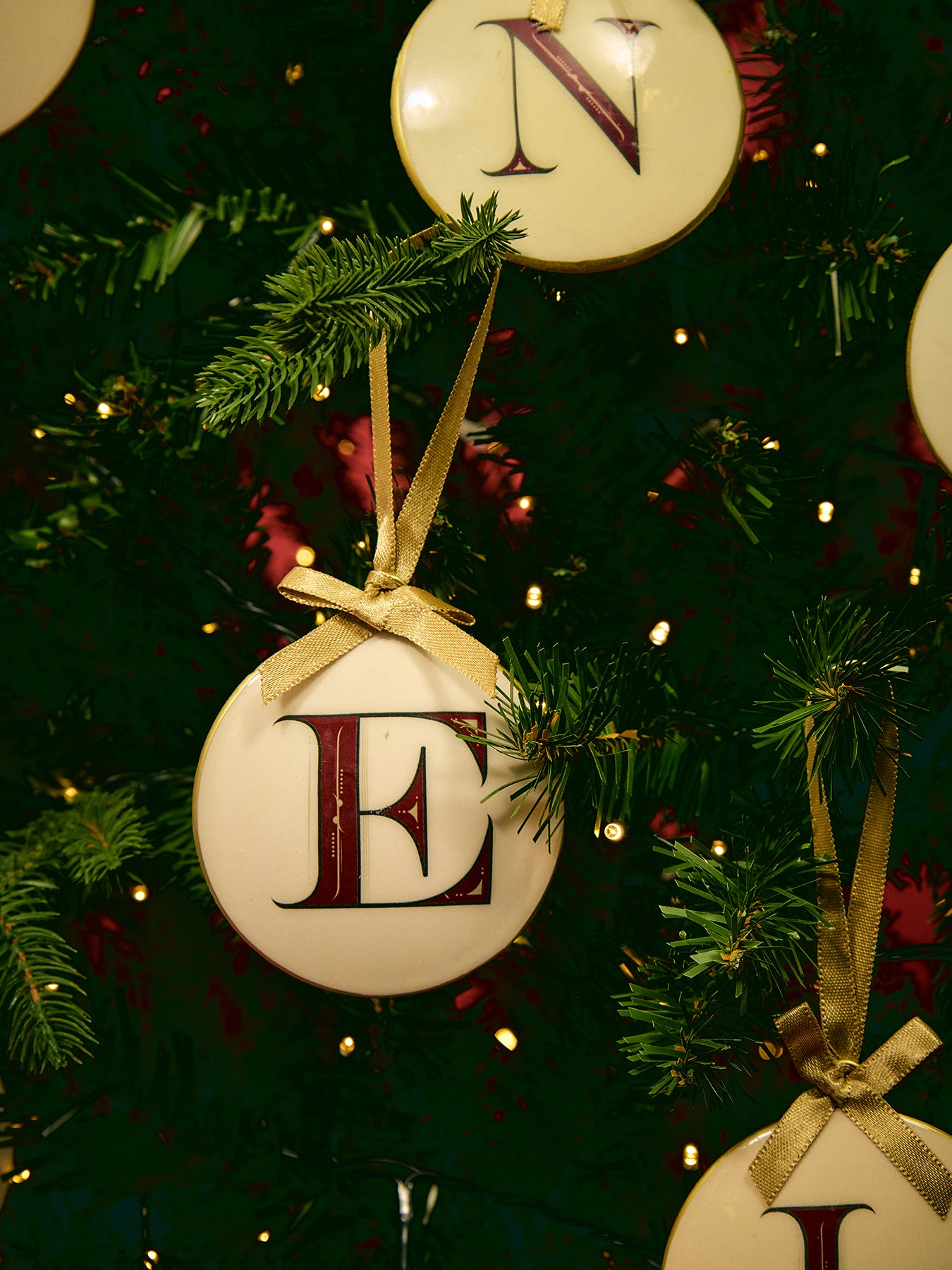 Enamel Round Alphabet Letter Bauble WHITE / RED