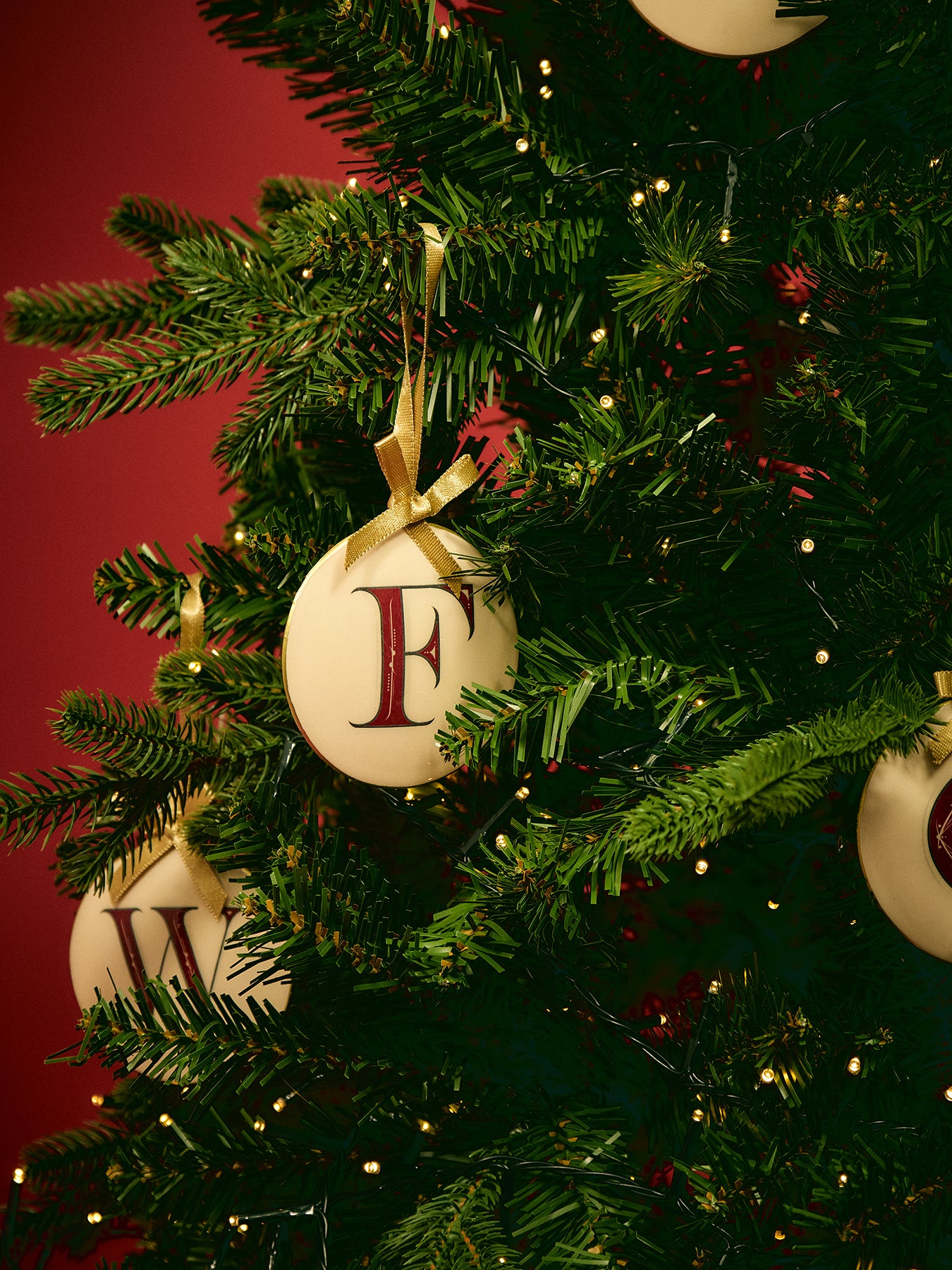 Enamel Round Alphabet Letter Bauble WHITE / RED