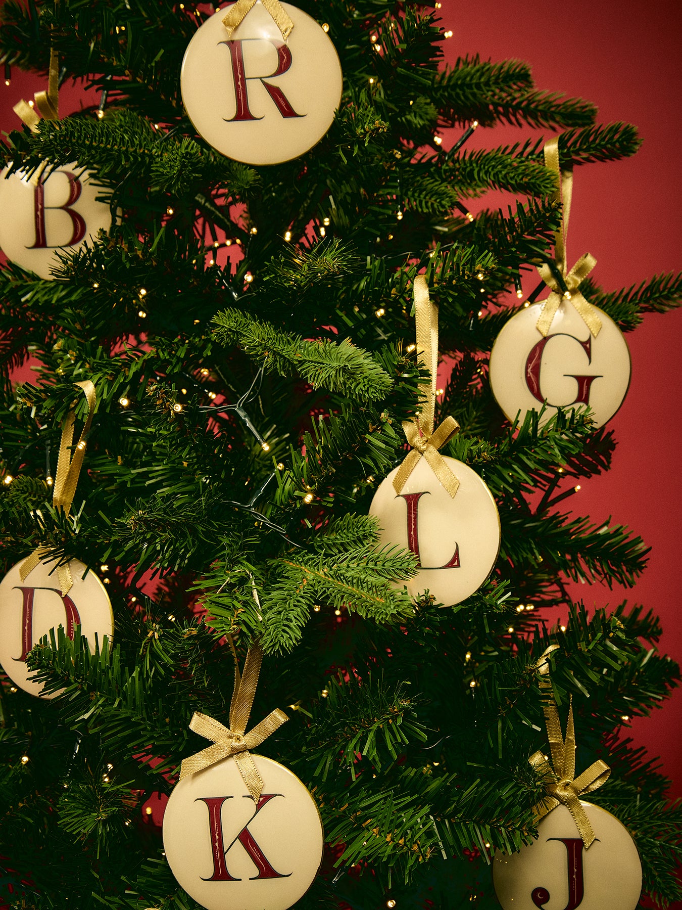 Enamel Round Alphabet Letter Bauble WHITE / RED