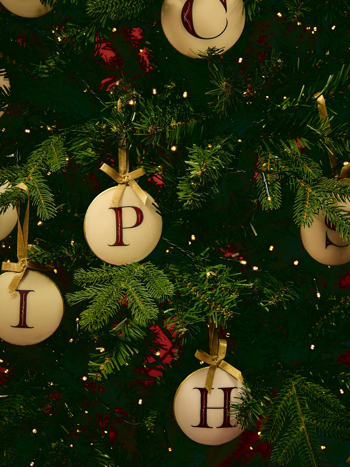 Enamel Round Alphabet Letter Bauble WHITE / RED