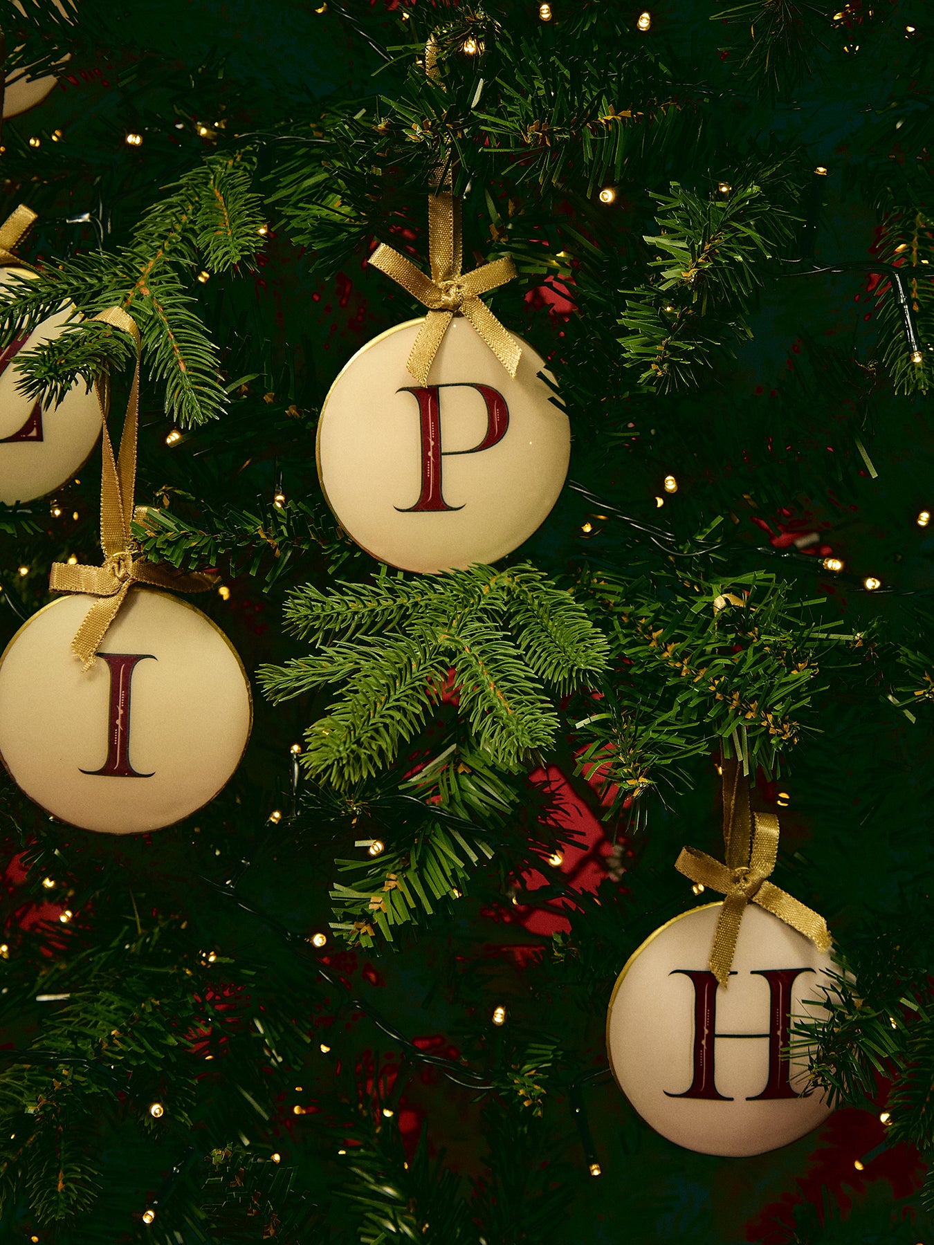 Enamel Round Alphabet Letter Bauble WHITE / RED