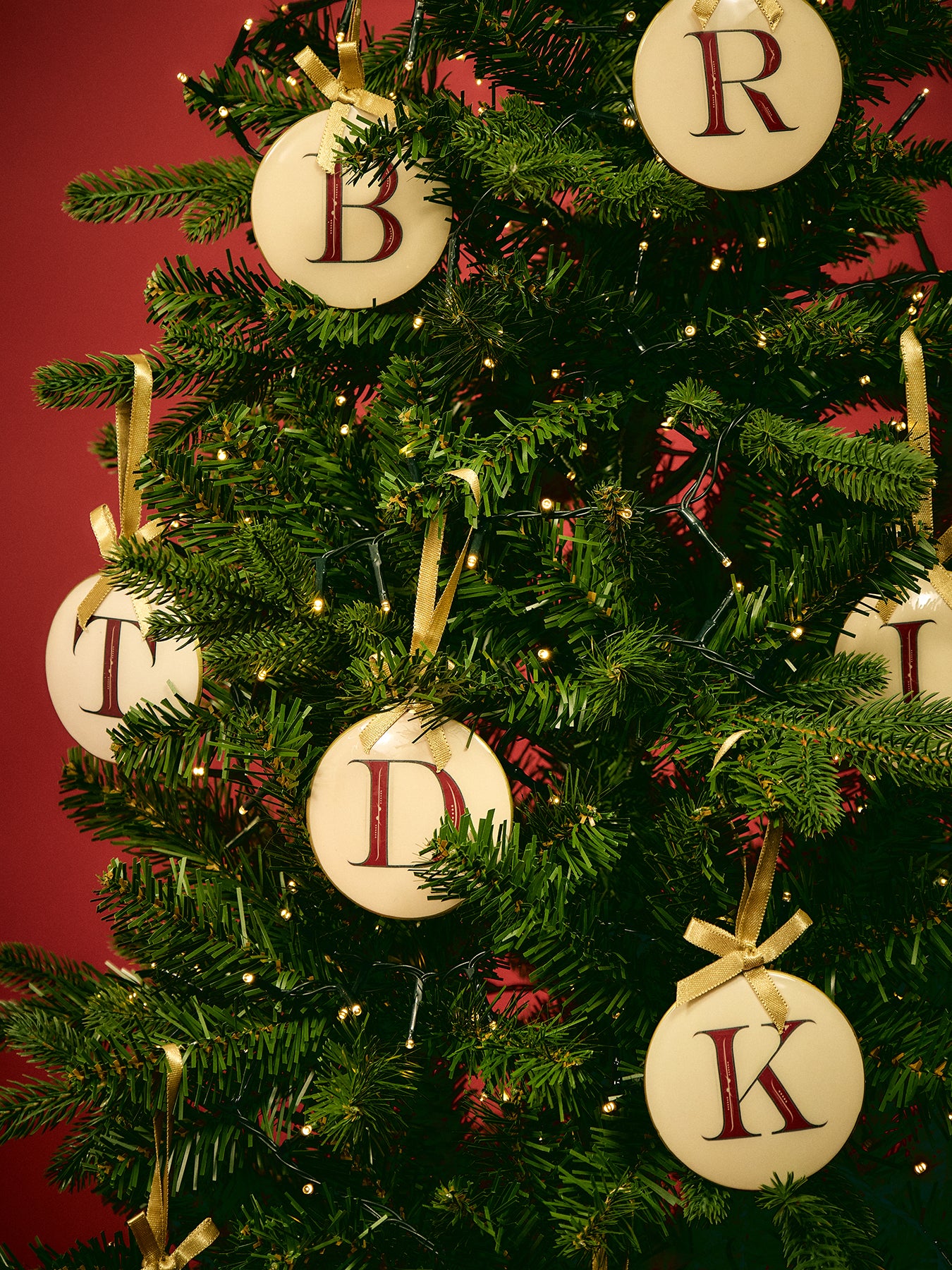 Enamel Round Alphabet Letter Bauble WHITE / RED