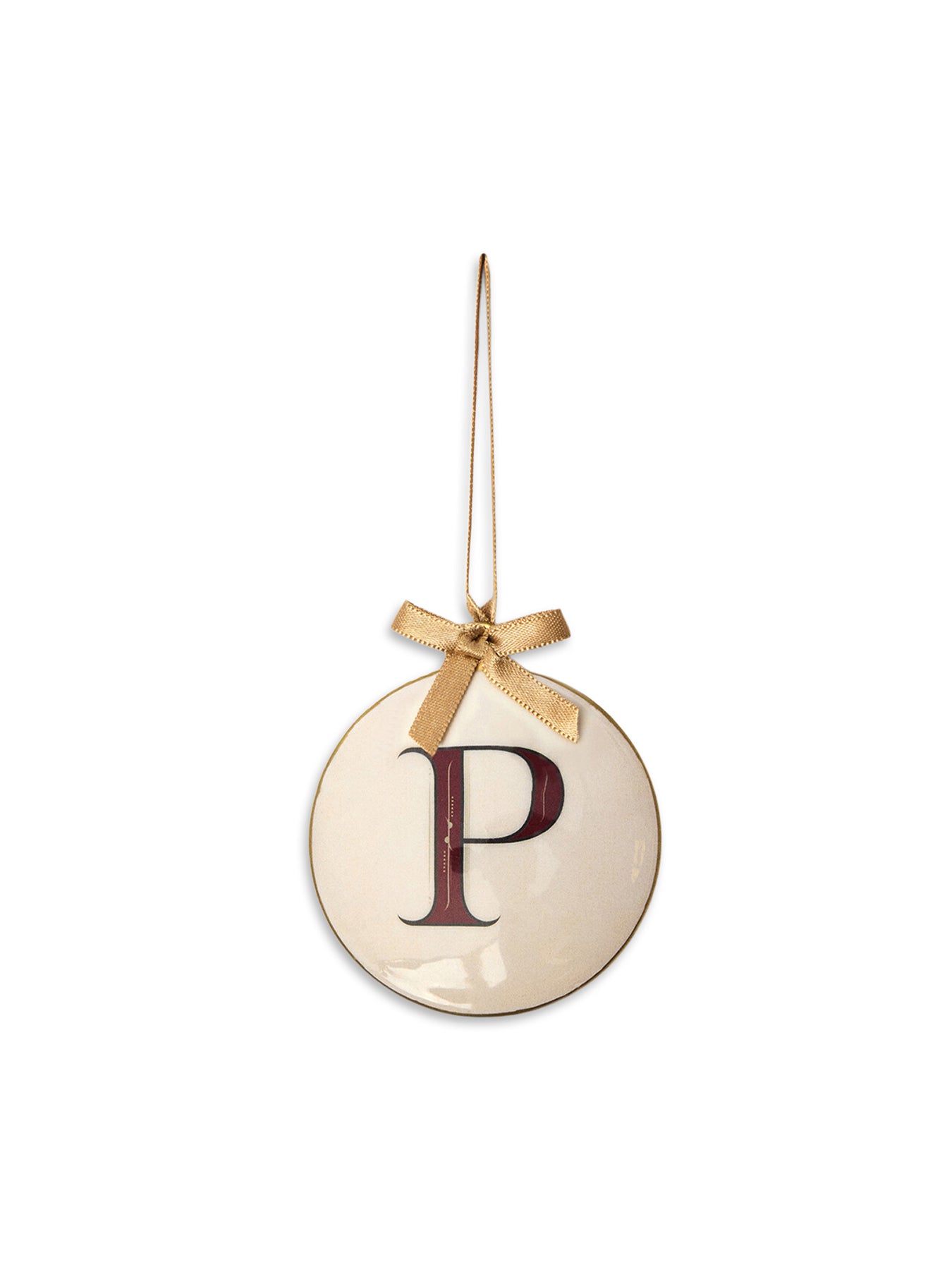 Enamel Round Alphabet Letter Bauble WHITE / RED
