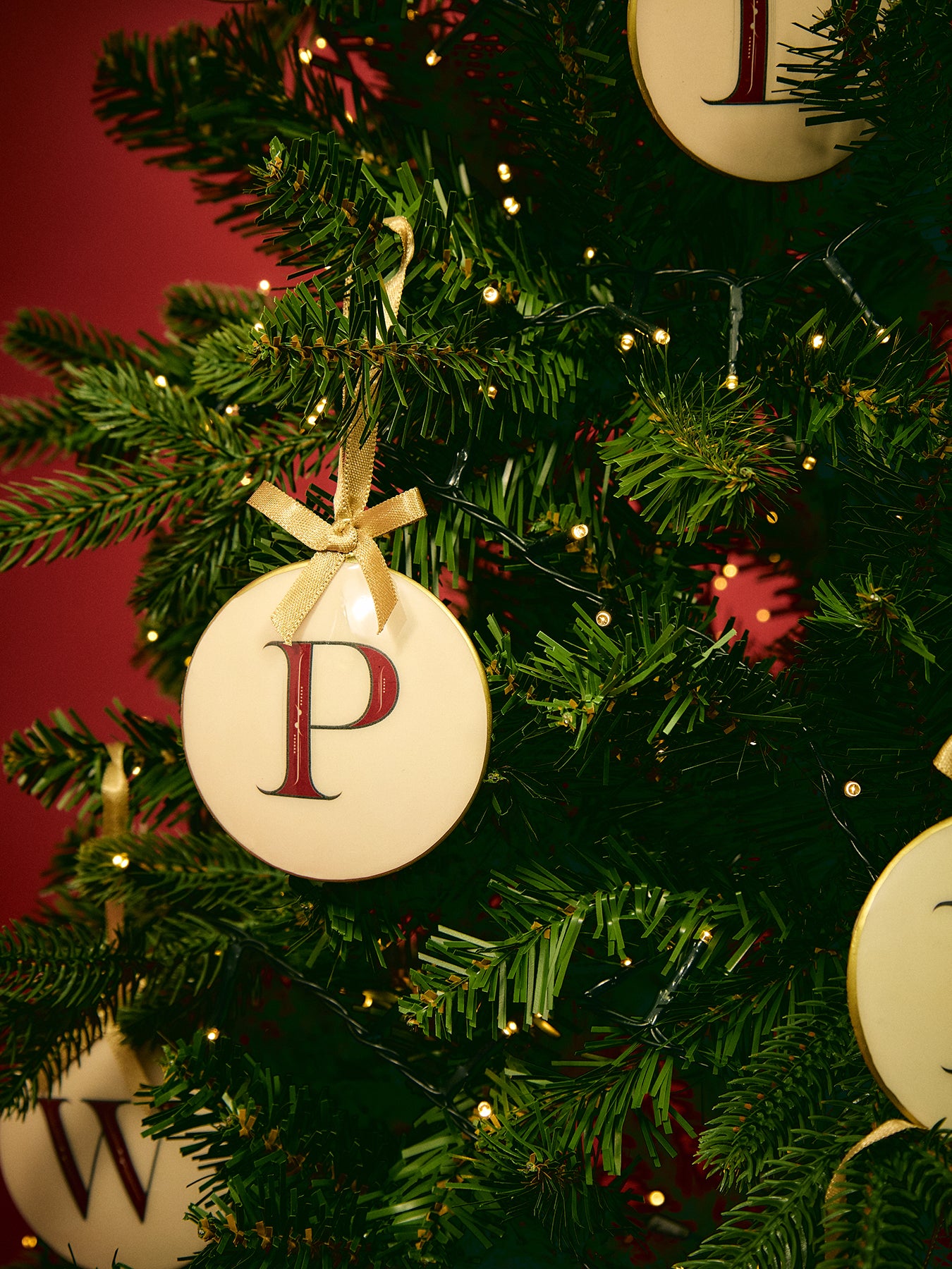 Enamel Round Alphabet Letter Bauble WHITE / RED