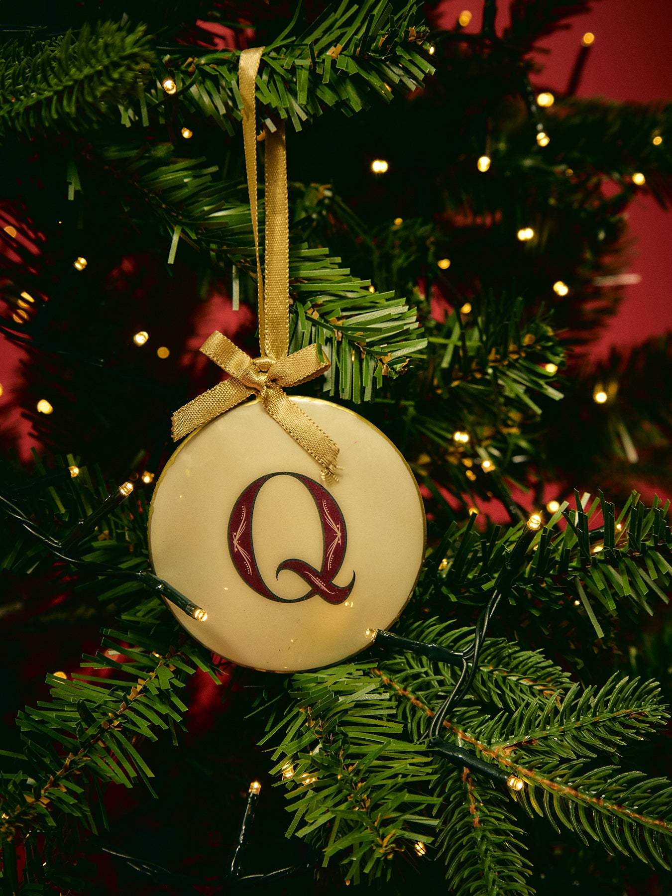 Enamel Round Alphabet Letter Bauble WHITE / RED