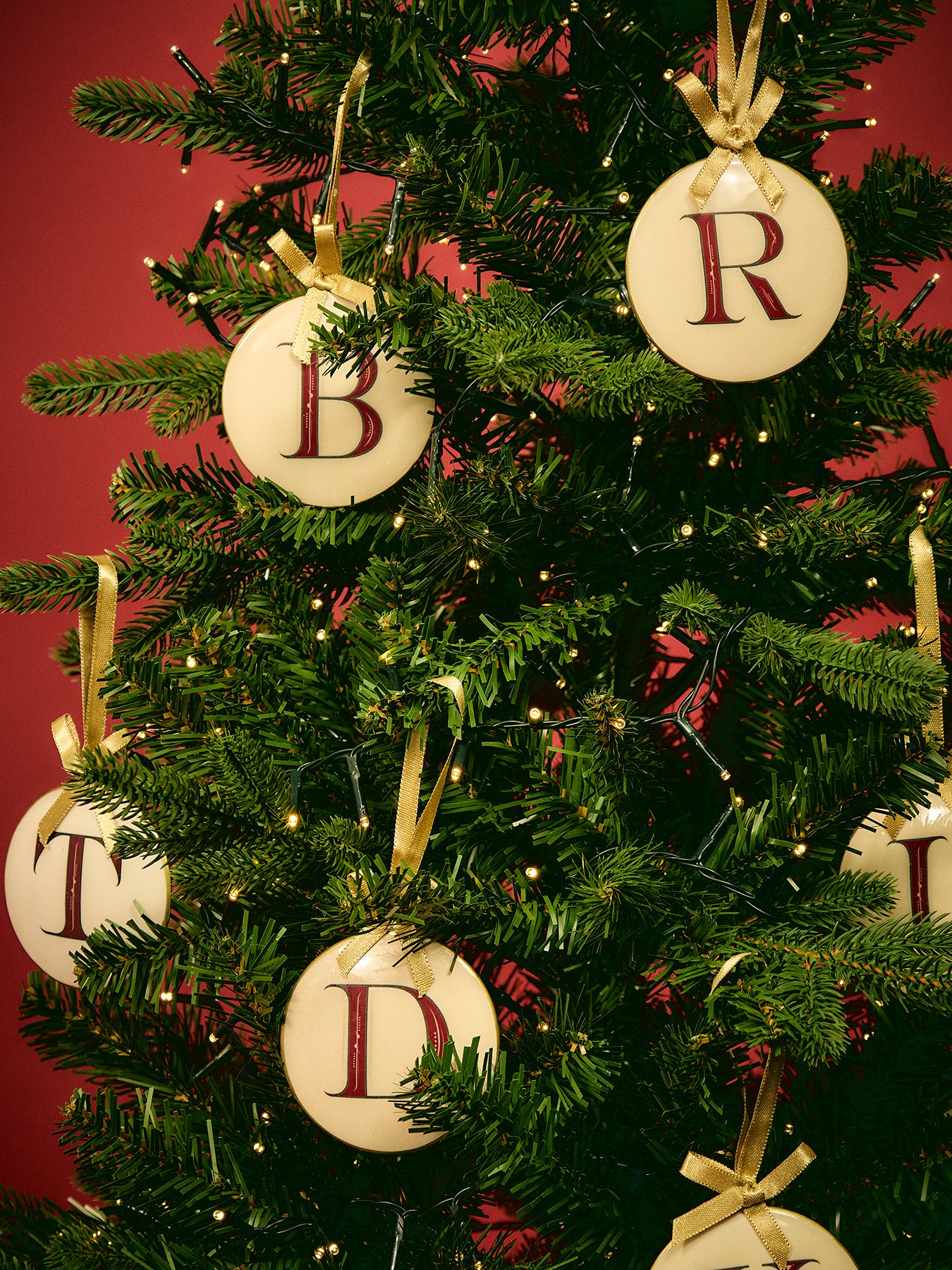 Enamel Round Alphabet Letter Bauble WHITE / RED