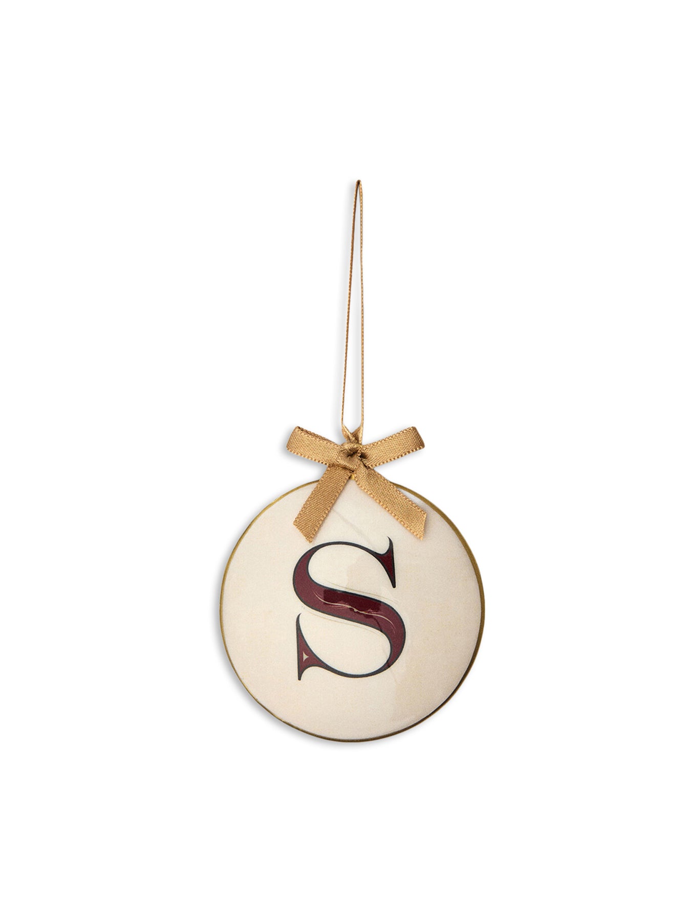 Enamel Round Alphabet Letter Bauble WHITE / RED