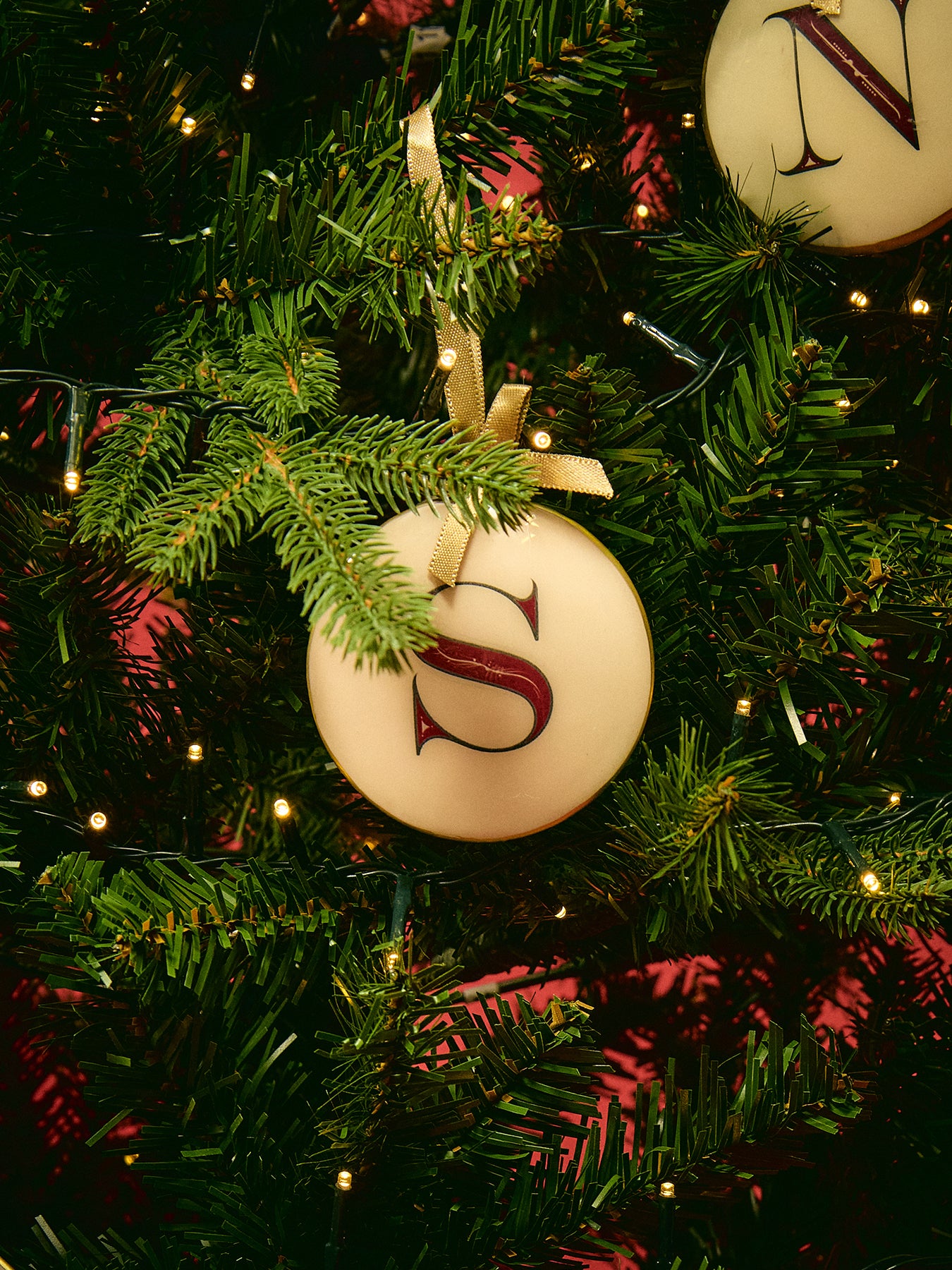 Enamel Round Alphabet Letter Bauble WHITE / RED