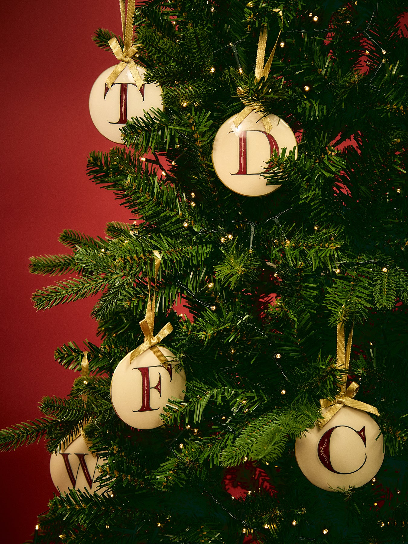 Enamel Round Alphabet Letter Bauble WHITE / RED