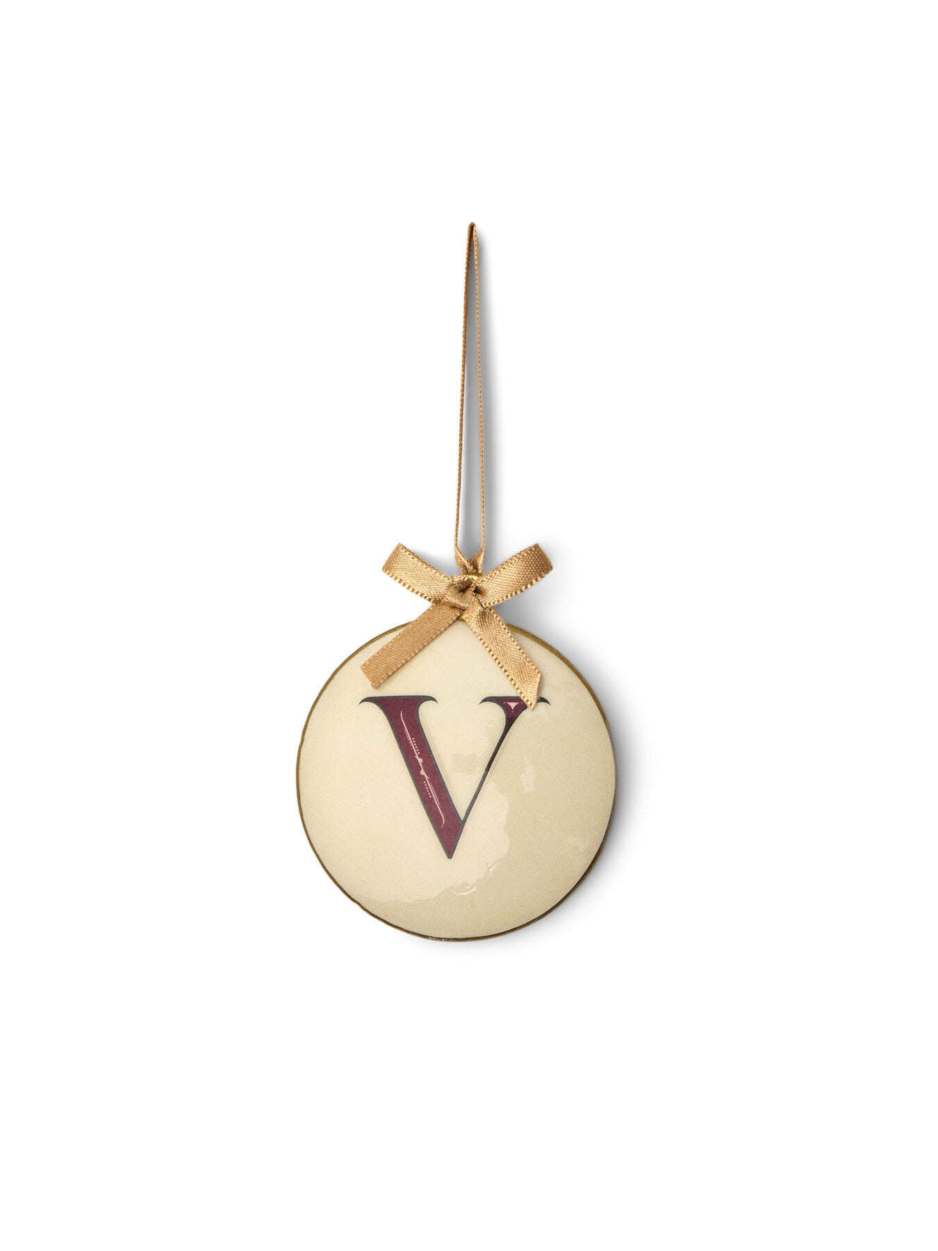 Enamel Round Alphabet Letter Bauble V