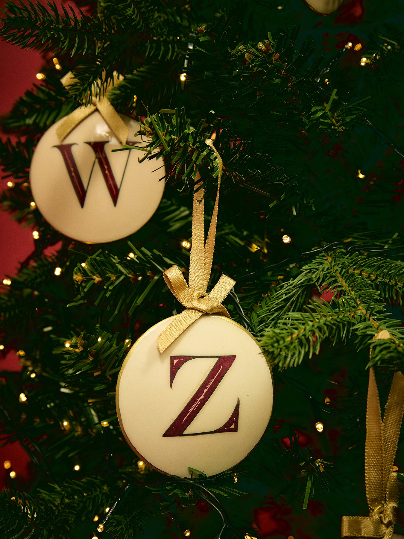 Enamel Round Alphabet Letter Bauble WHITE / RED