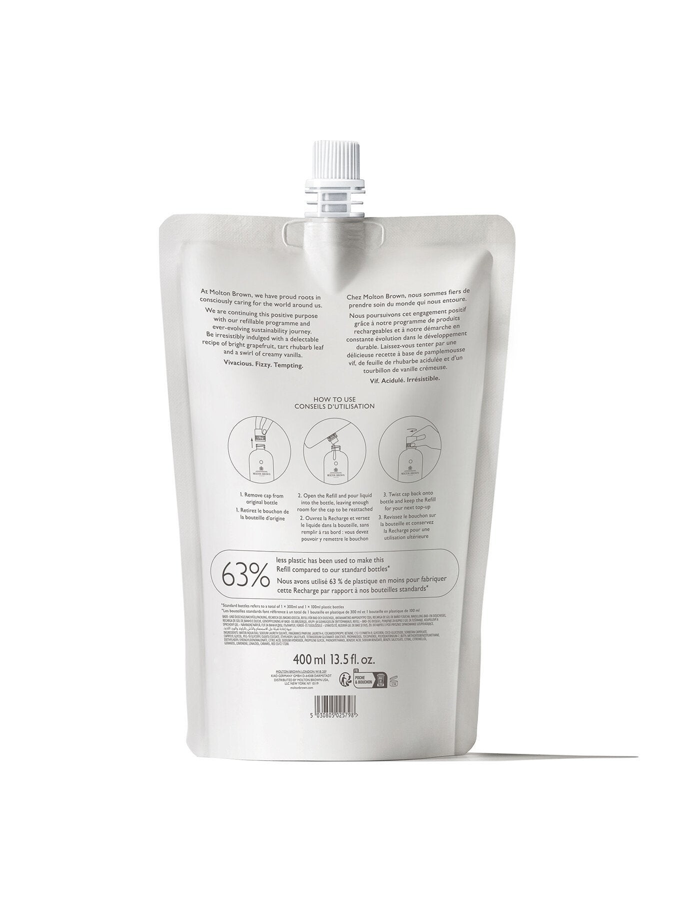 Delicious Rhubarb rRse Bath Shower Gel Refill 400ml