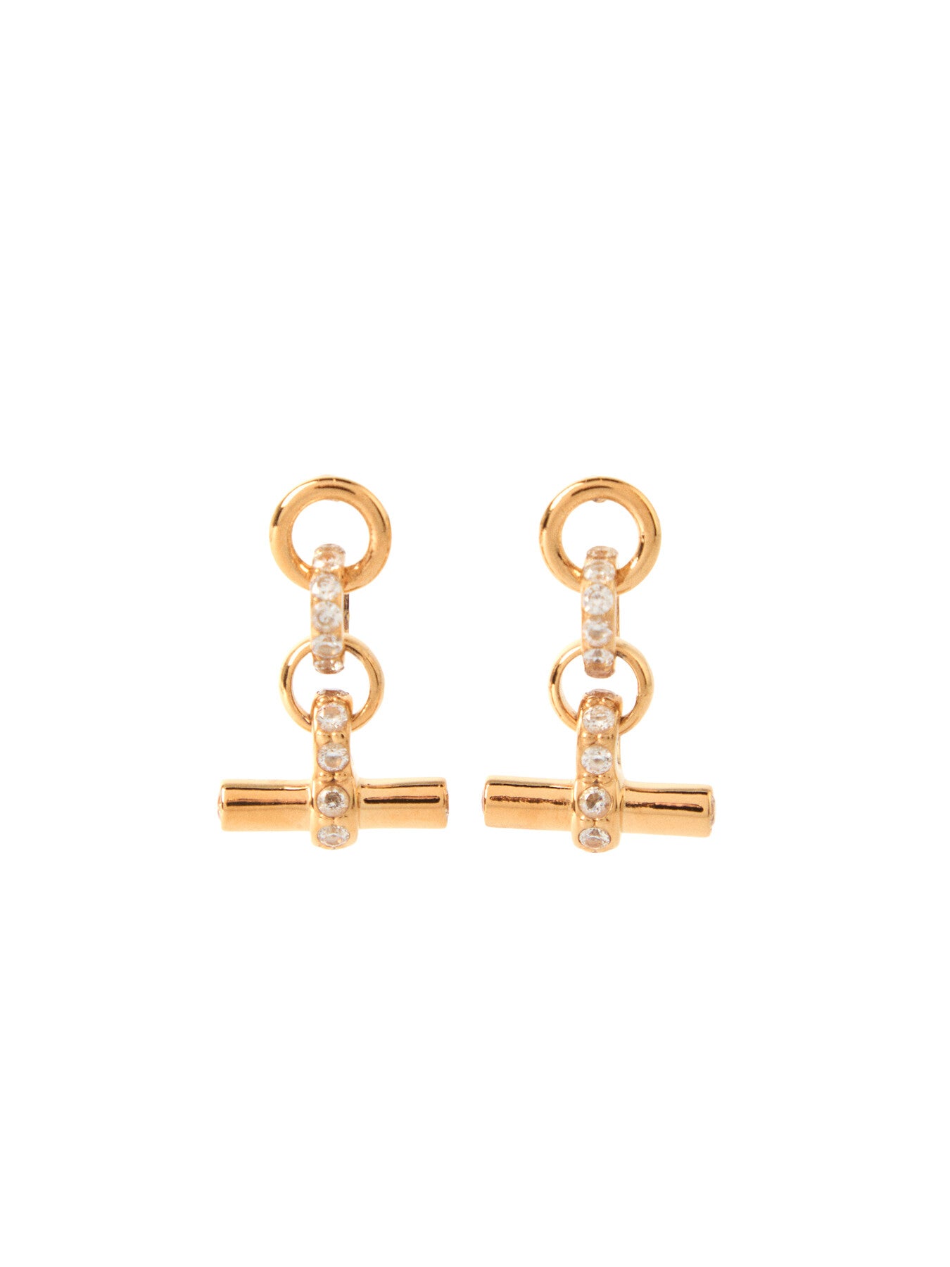 Jewelled Gold T Bar Drop Earrings