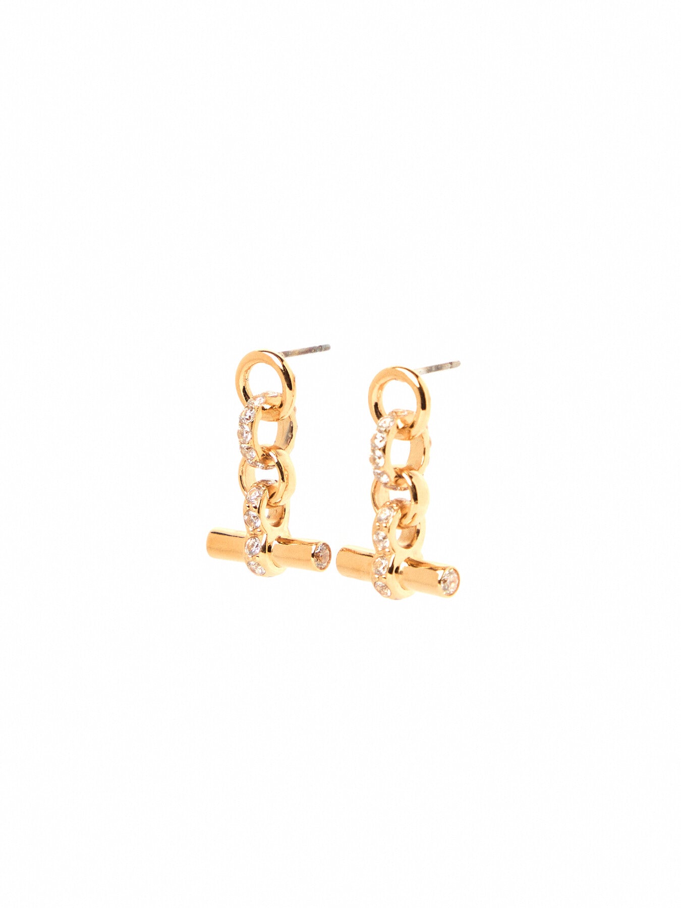 Jewelled Gold T Bar Drop Earrings
