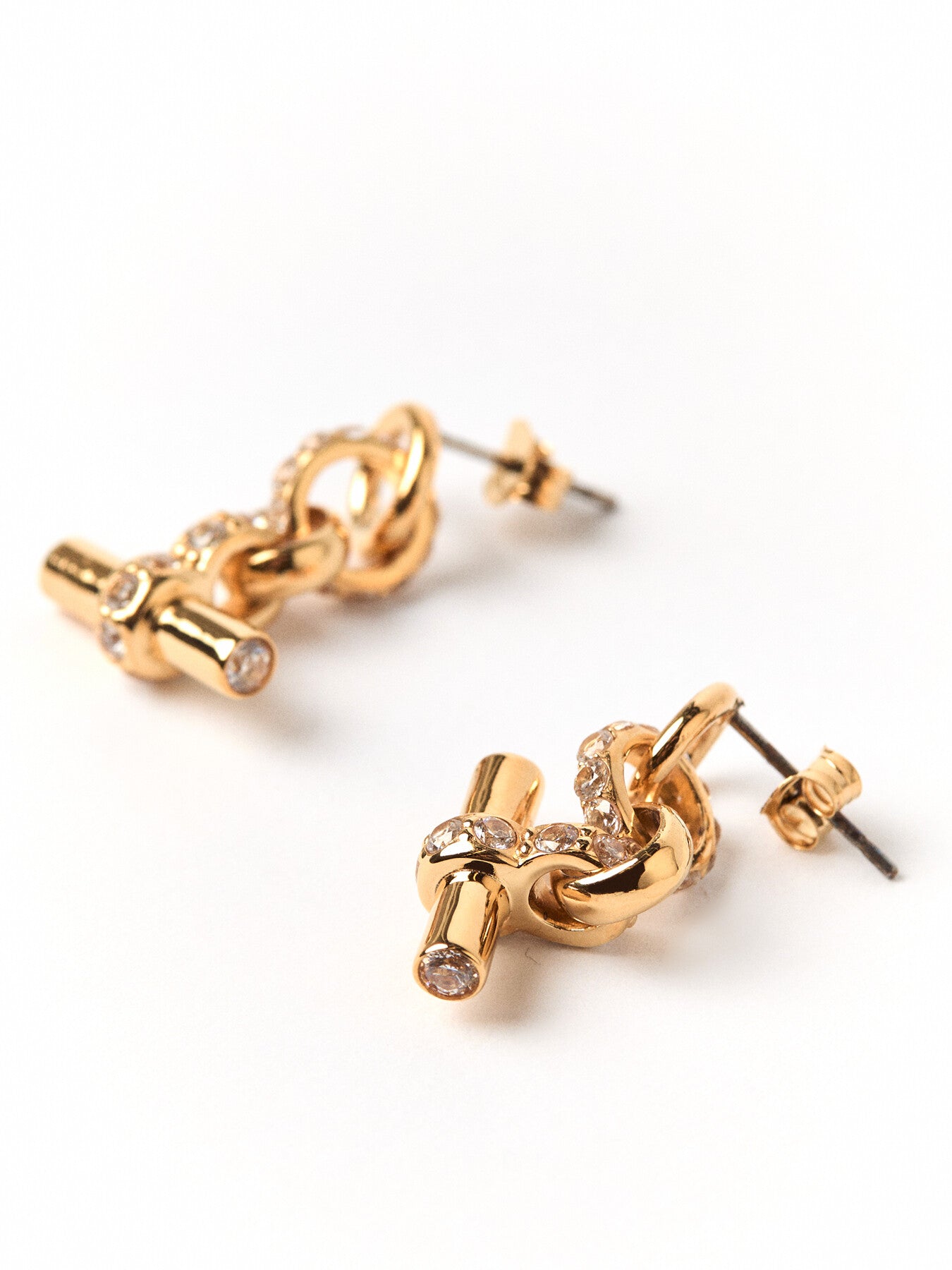 Jewelled Gold T Bar Drop Earrings