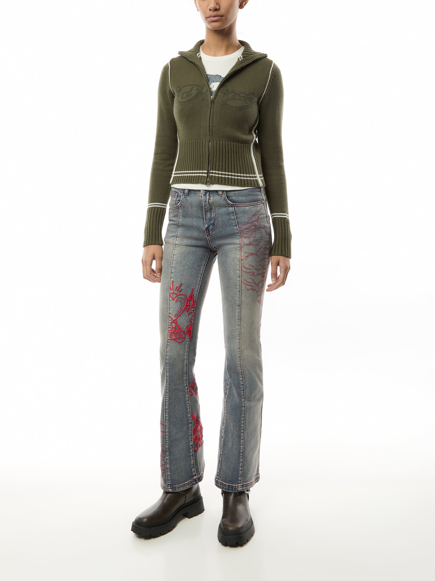 Rouge Hearts Flared Jeans