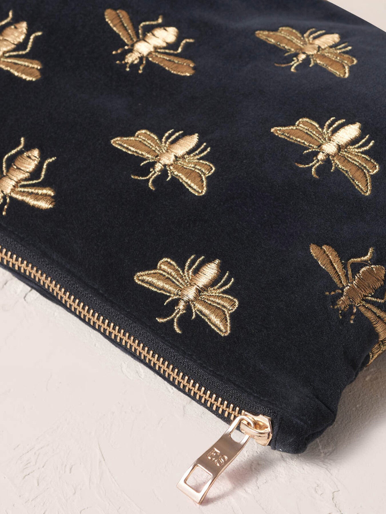 Honey Bee Charcoal Velvet Everyday Pouch