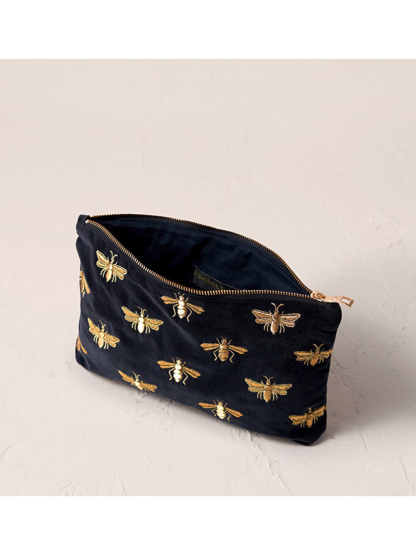 Honey Bee Charcoal Velvet Everyday Pouch