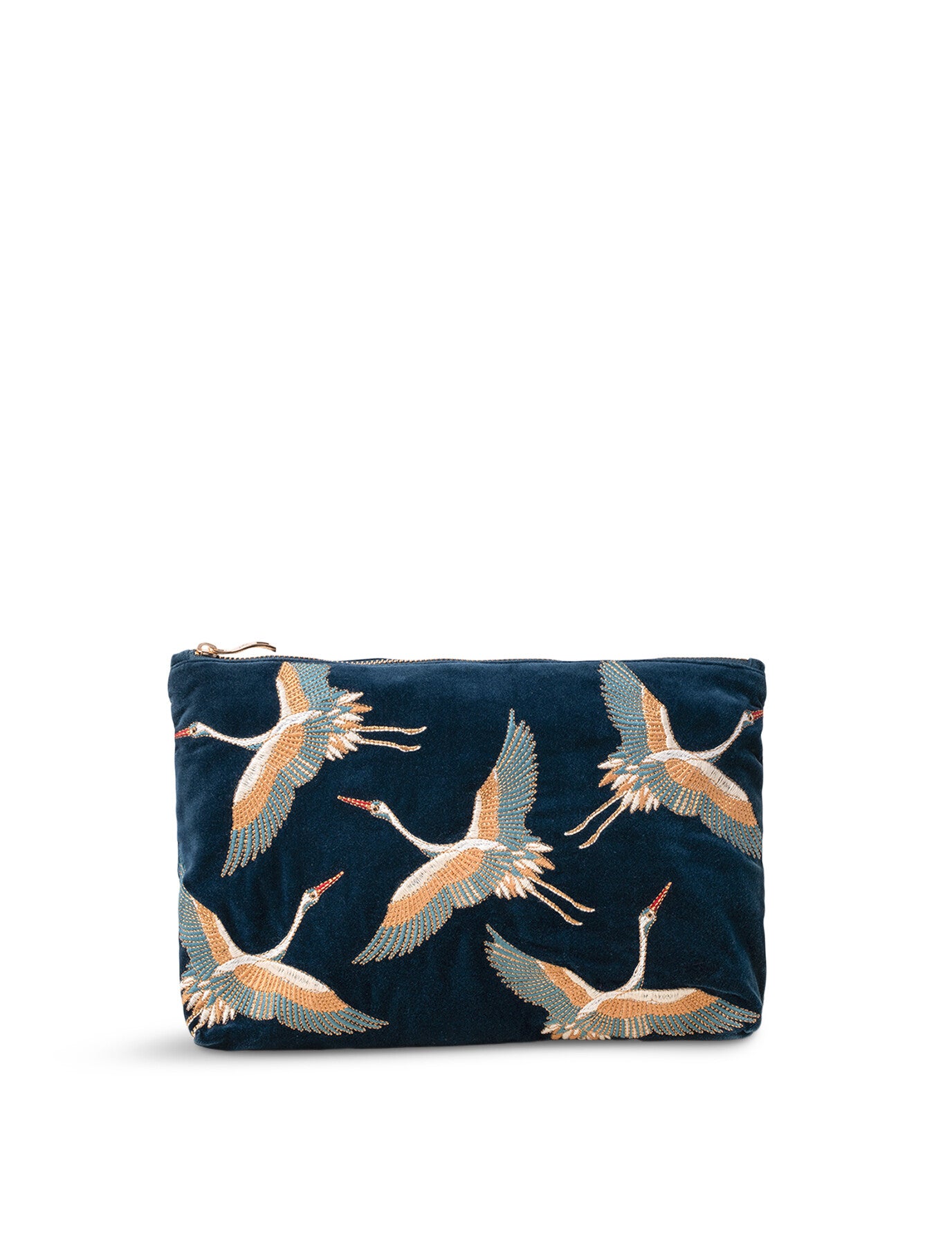 Cranes Ink Blue Velvet Everyday Pouch