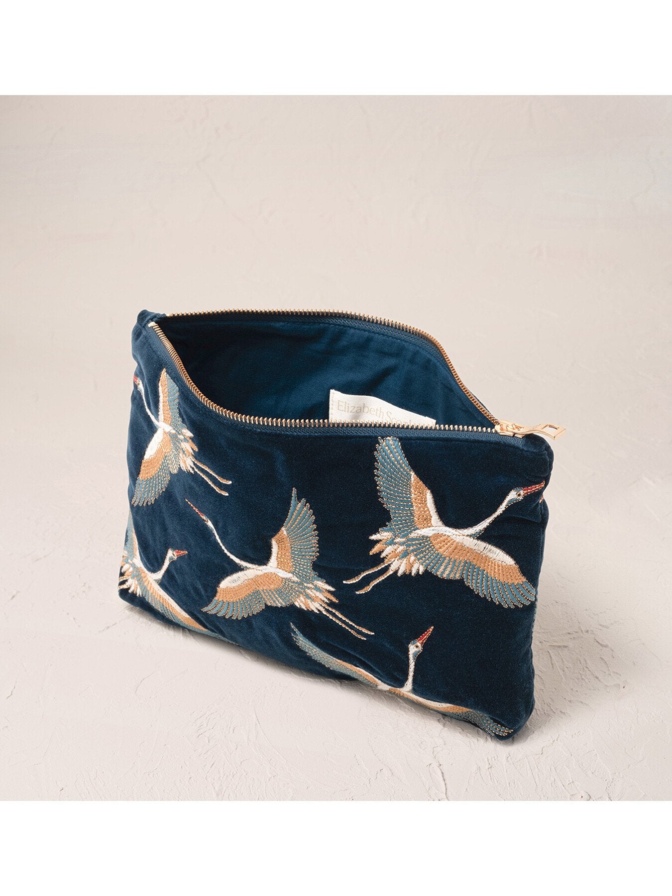 Cranes Ink Blue Velvet Everyday Pouch